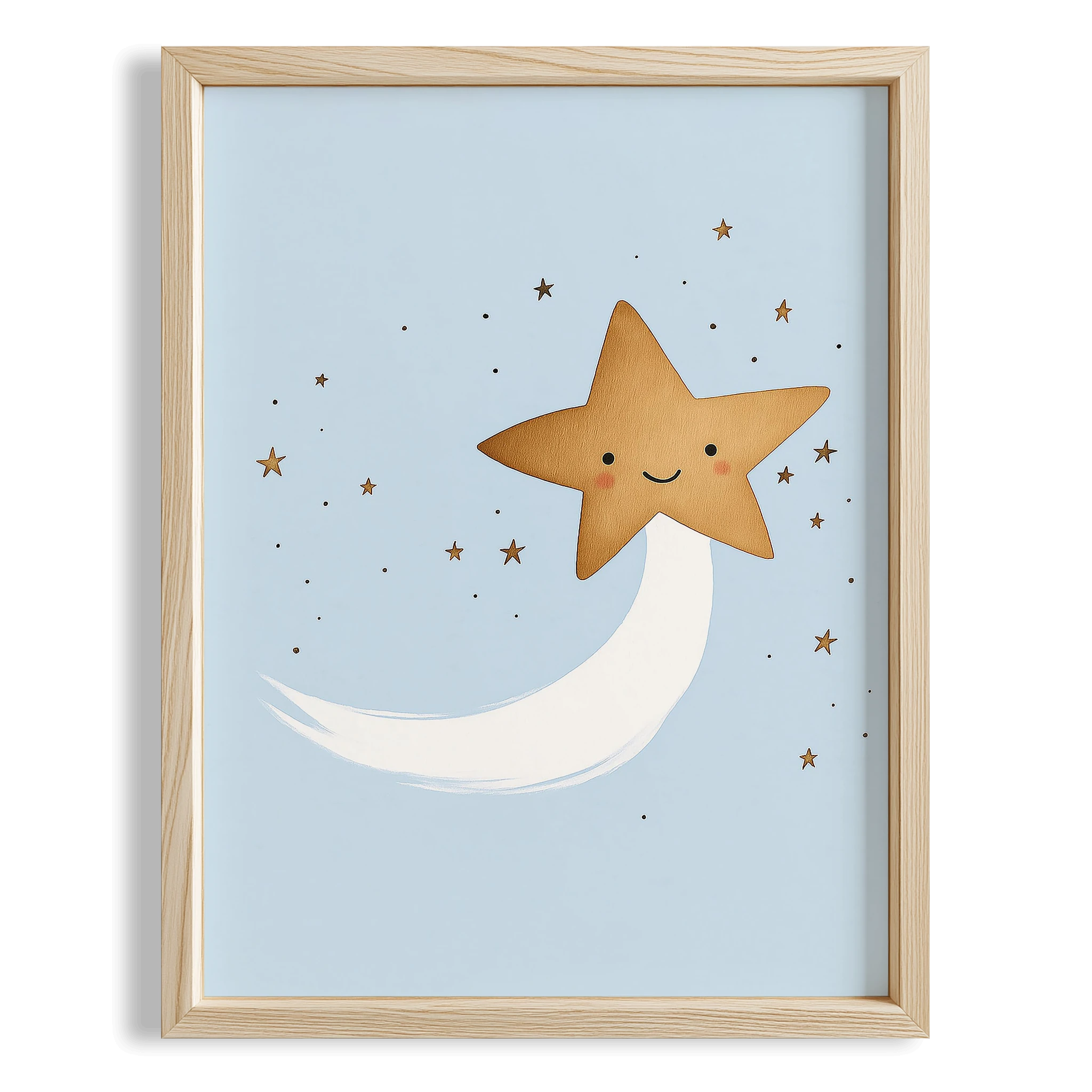 Sevimli Kuyruklu Yıldız Mavi Fonlu Çocuk Odası Ahşap Tablo