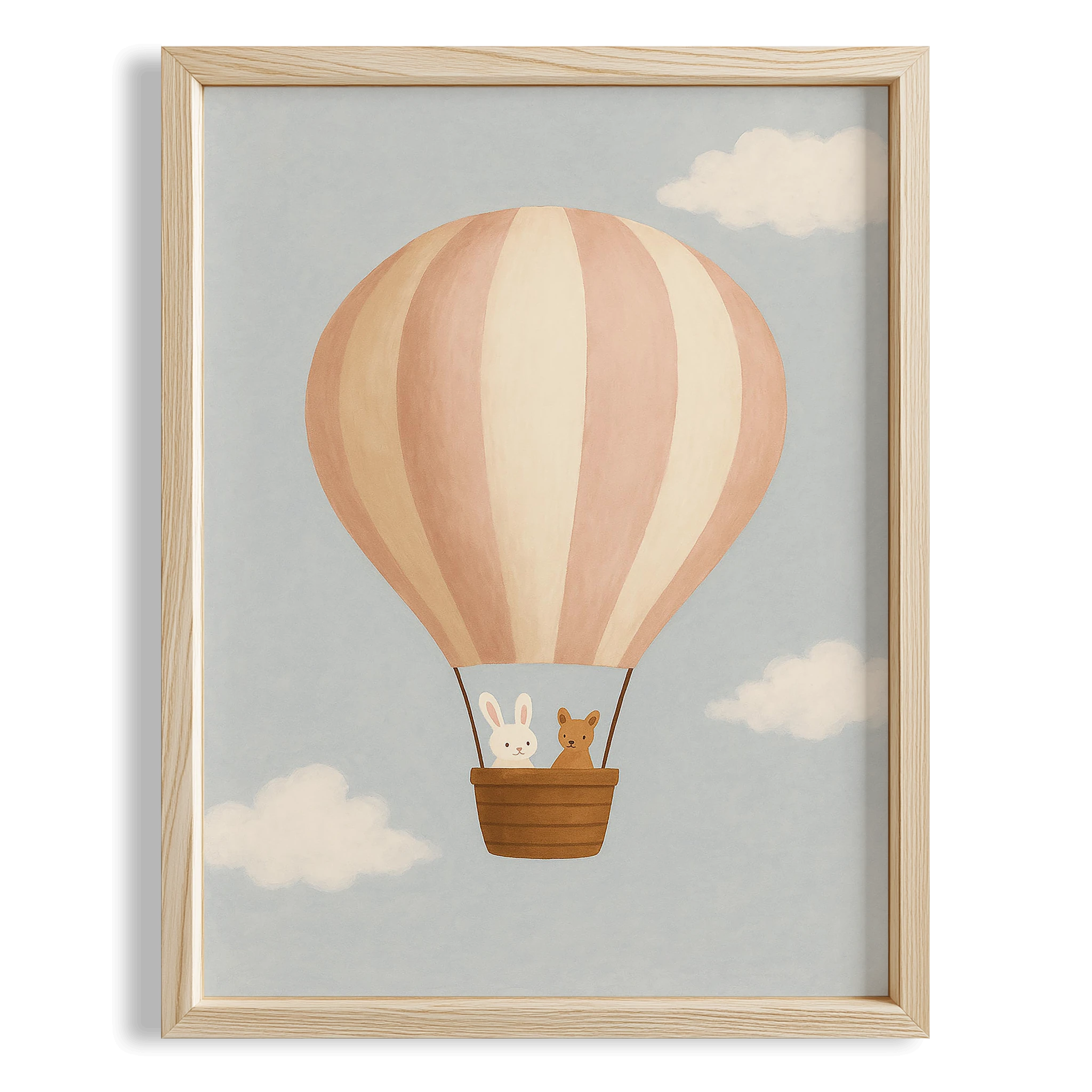 Sevimli Tavşan ve Ayıcık Balonda Çocuk Odası Ahşap Tablo