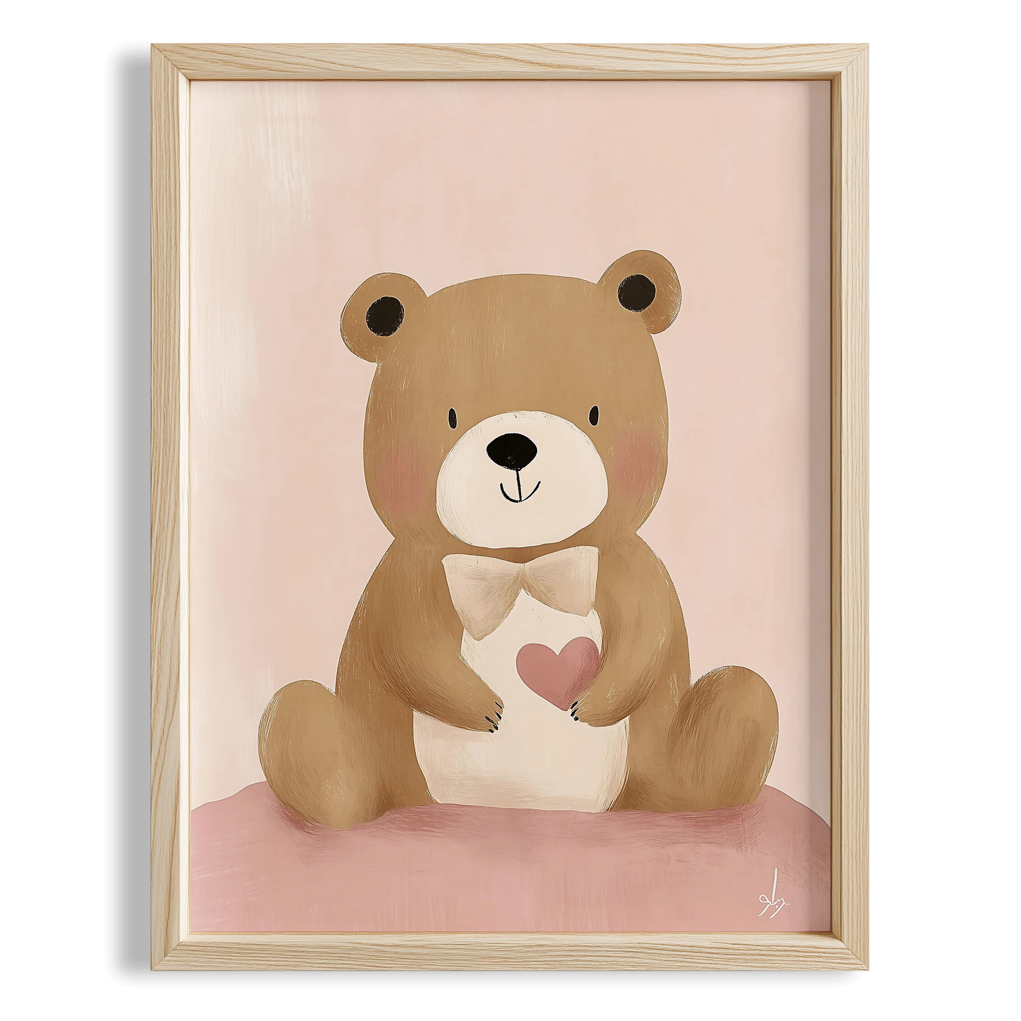 Kalp Taşıyan Ayıcık Bohem Kız Çocuk Odası Ahşap Tablo