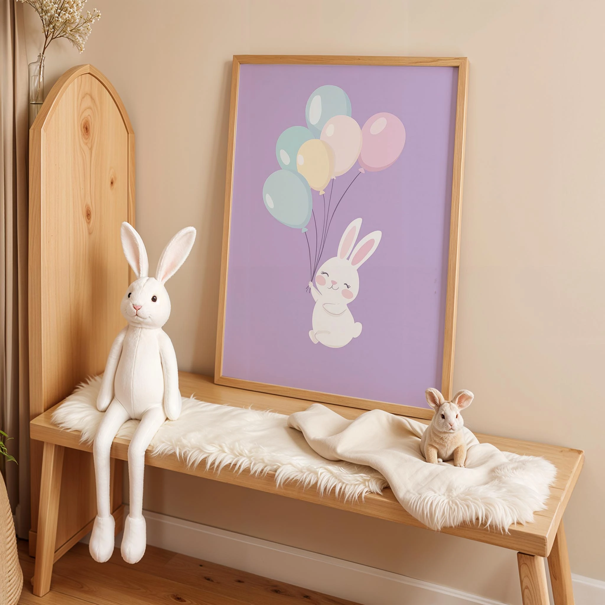 Balonla Uçan Tavşan - Mor Fon