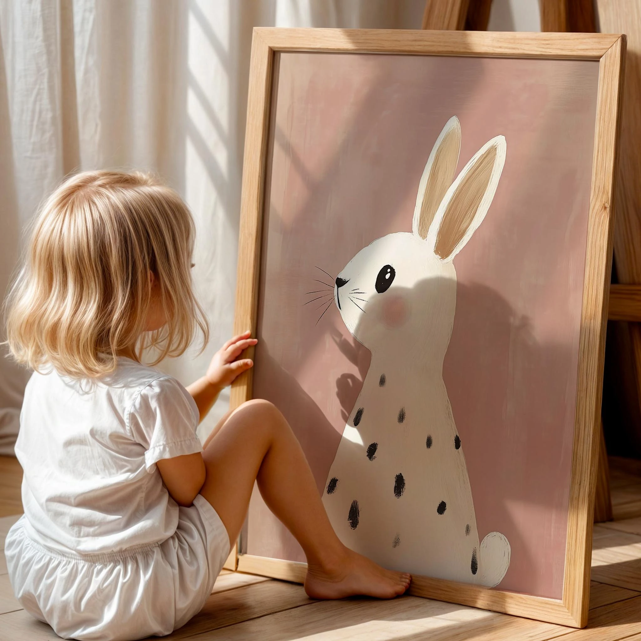 Bohem Benekli Tavşan Kız Çocuk Odası Ahşap Tablo II