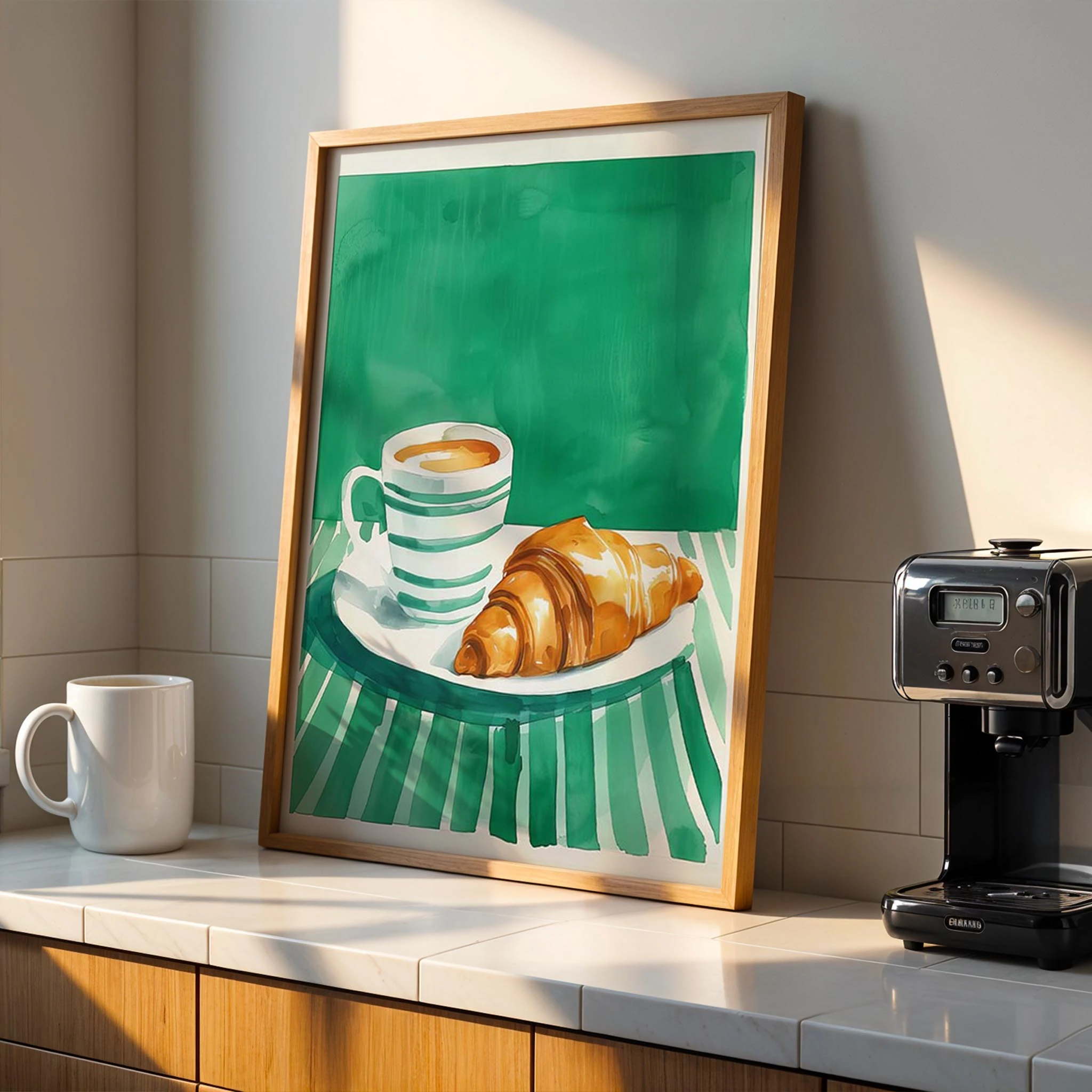 Minimalist Çizgili Kadın Kahveyle