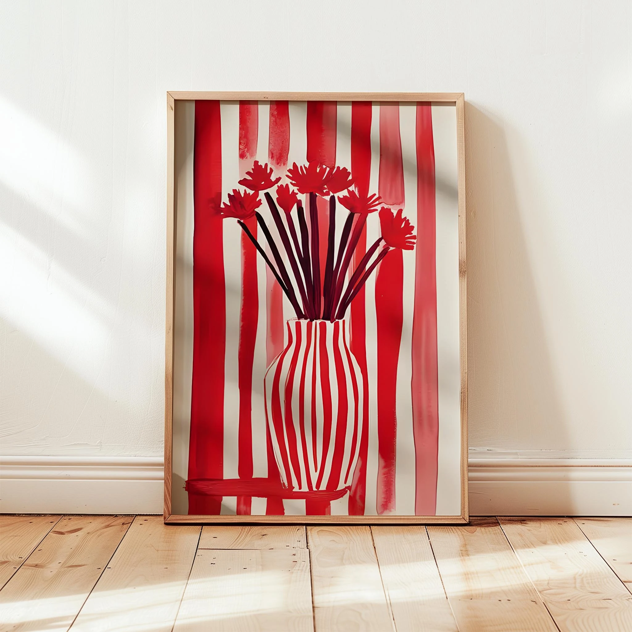 Çizgili Vazo X - Kırmızı Demet