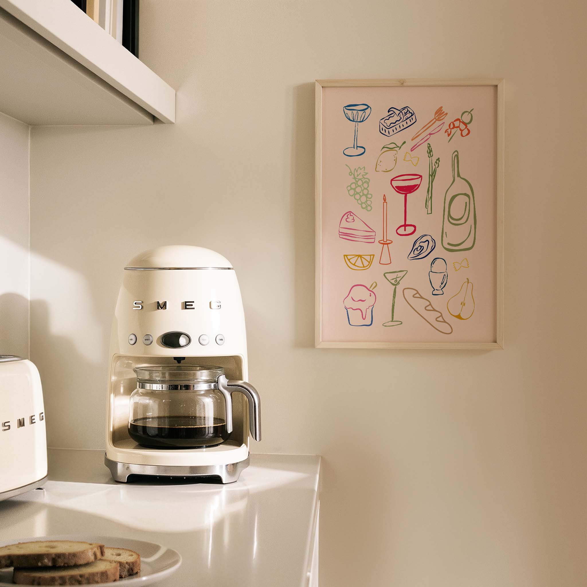 Akdeniz Sofrası Minimal Çizimler Mutfak Duvar Tablosu III