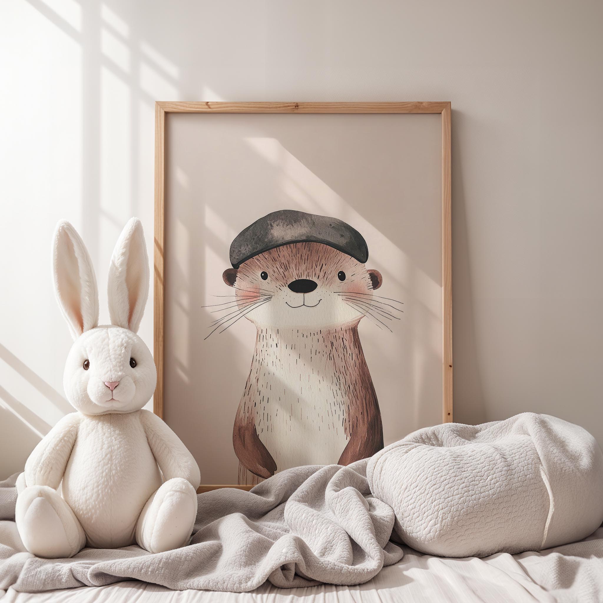 Şapkalı Su Samuru - Beyaz Fon