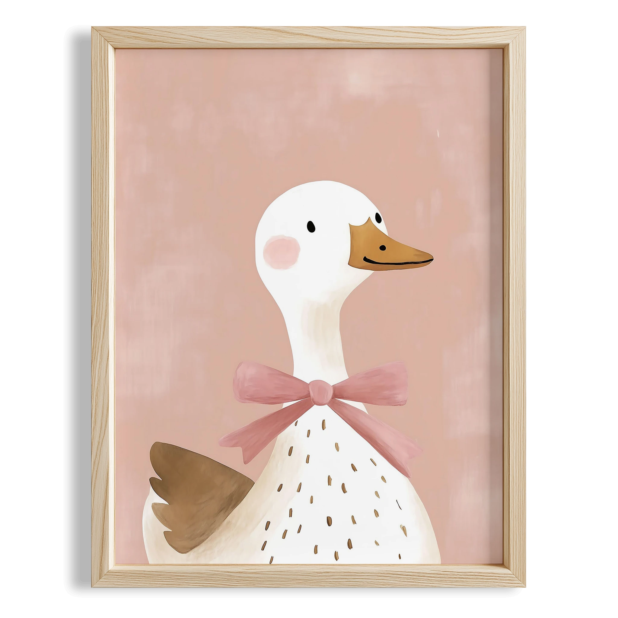 Papyonlu Sevimli Ördek Pembe Fonlu Kız Çocuk Odası Ahşap Tablo