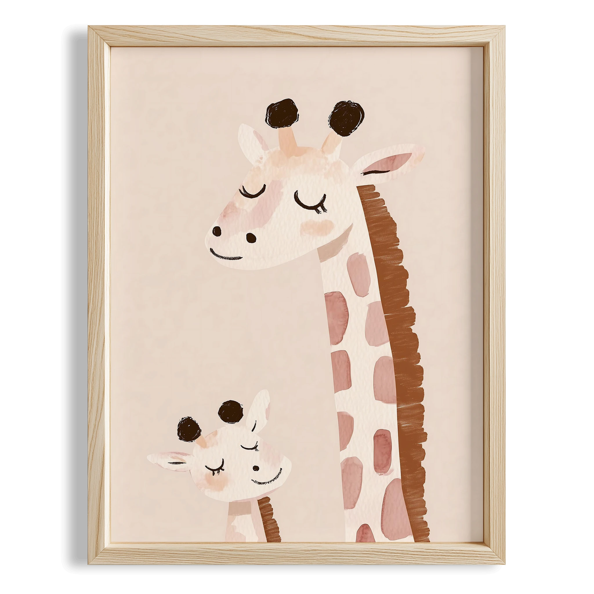 Sevimli Yavru Zürafa ve Annesi Kız Çocuk Odası Ahşap Tablo