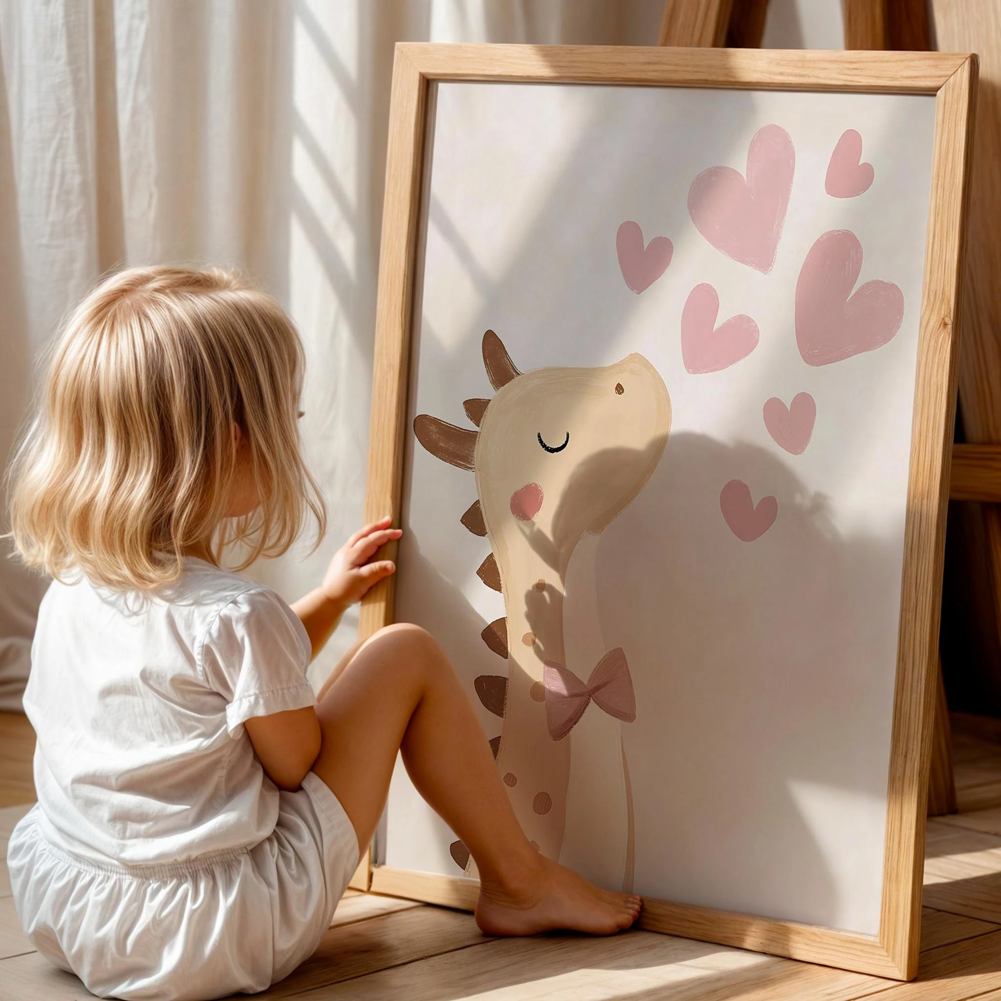 Dinozor Sevgisi Dino Aşk 2 Bohem Kız Çocuk Odası Ahşap Tablo