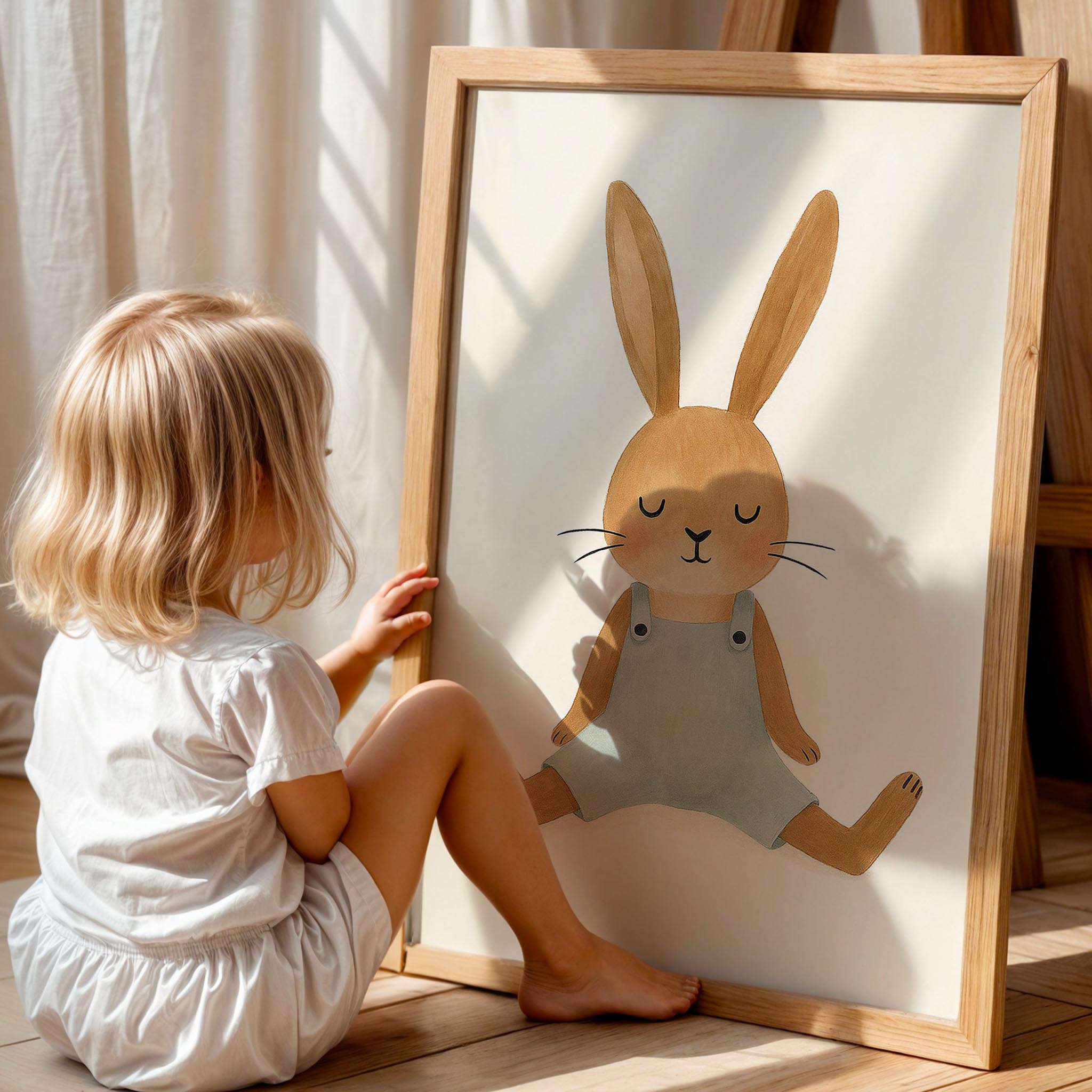 Sevimli Tavşan Dinlenirken Çocuk Odası Ahşap Tablo