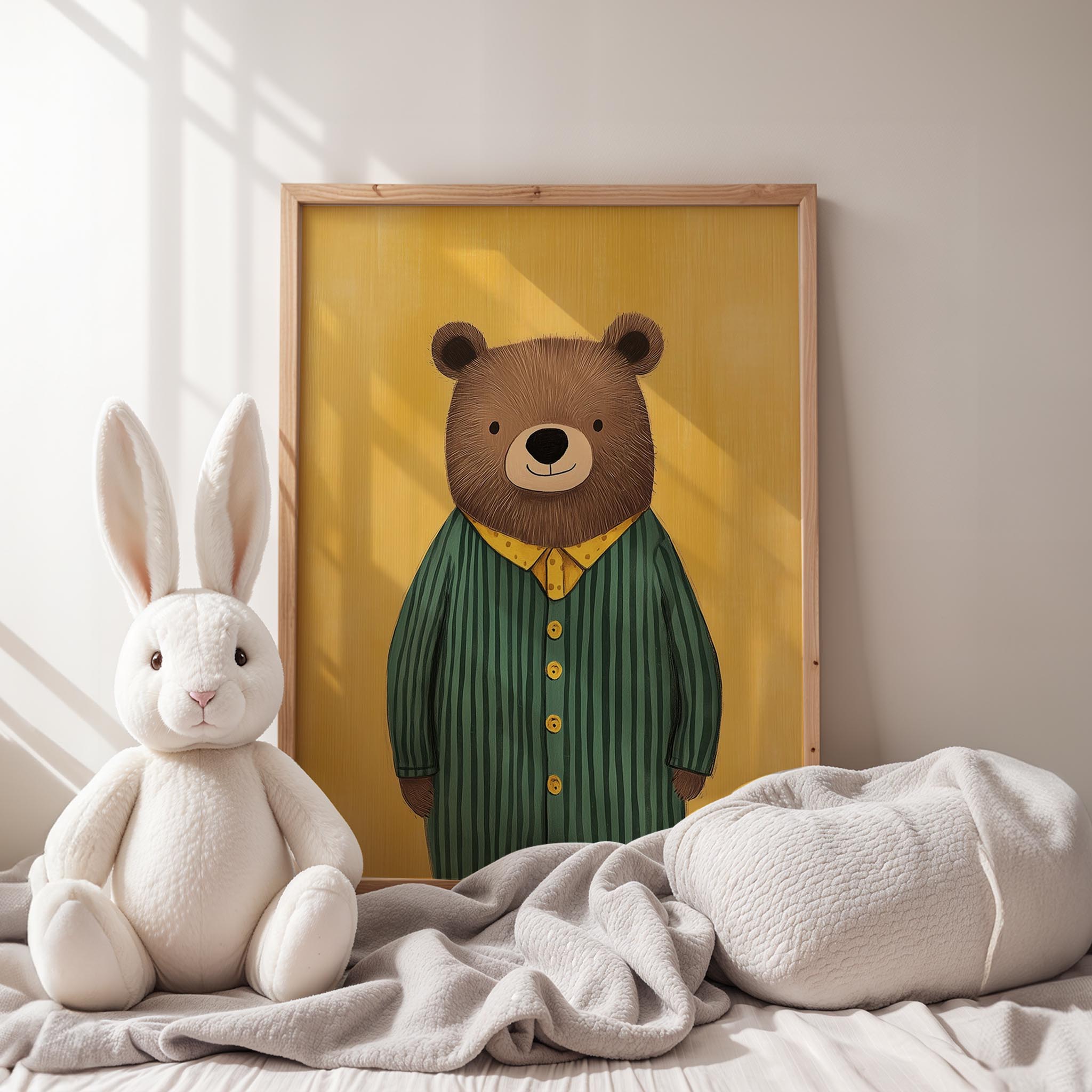 Pijamalı Uykucu Sakin Ayı - Sarı Fon