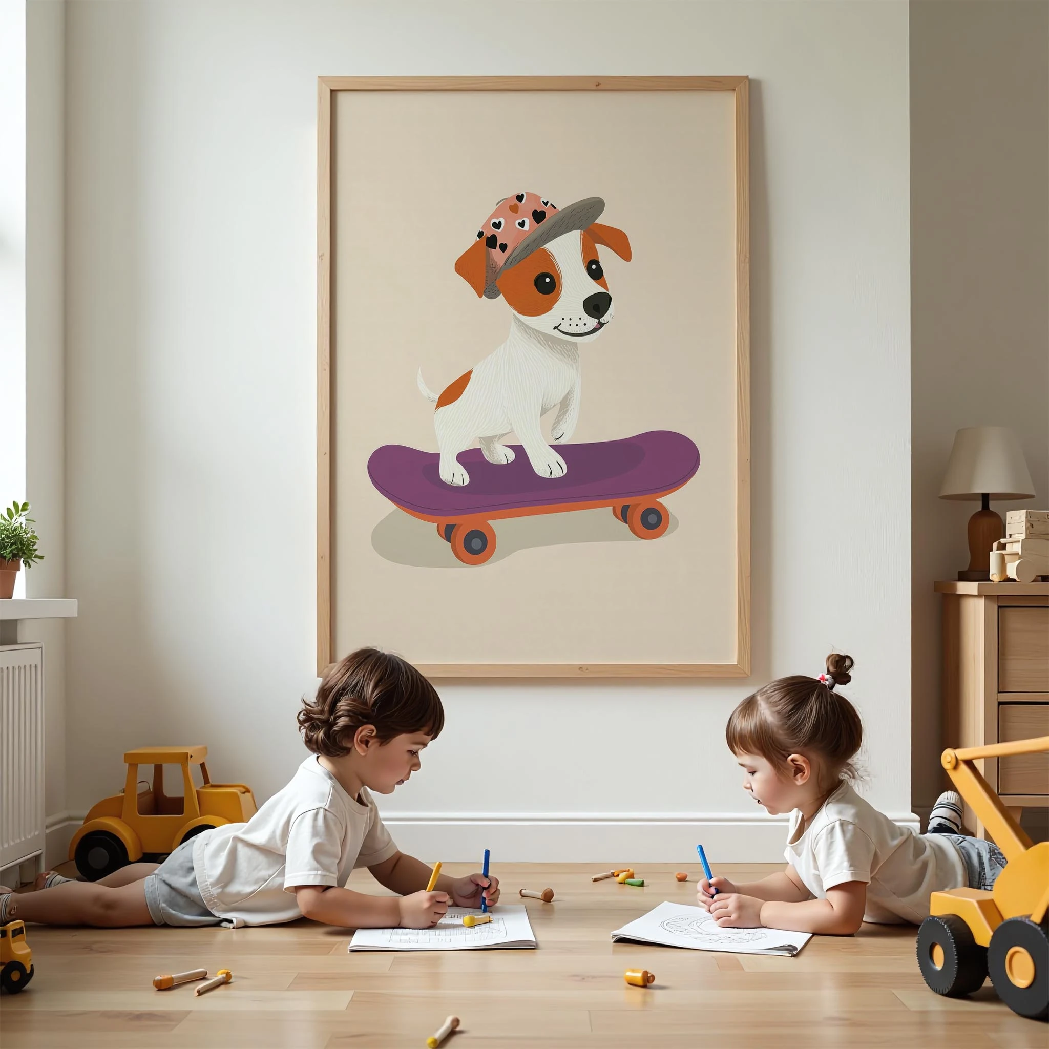 Kaykaycı Sevimli Köpek - Krem Fon