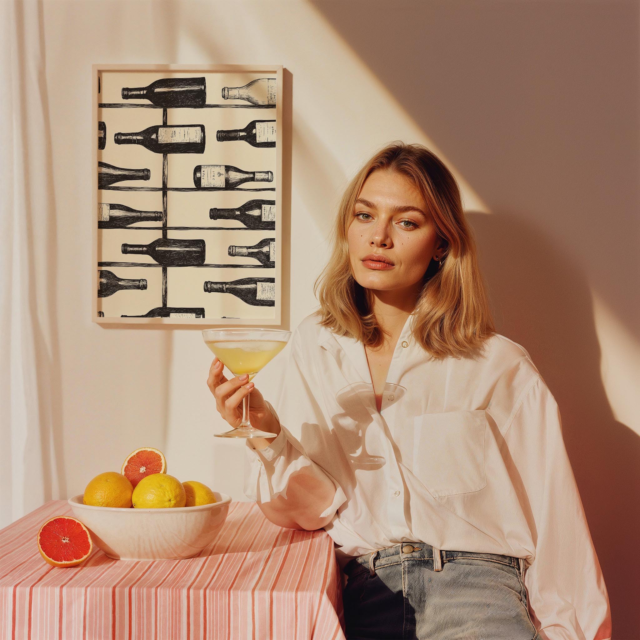 Şarap Şişeleri Çizim Mutfak Duvar Tablosu