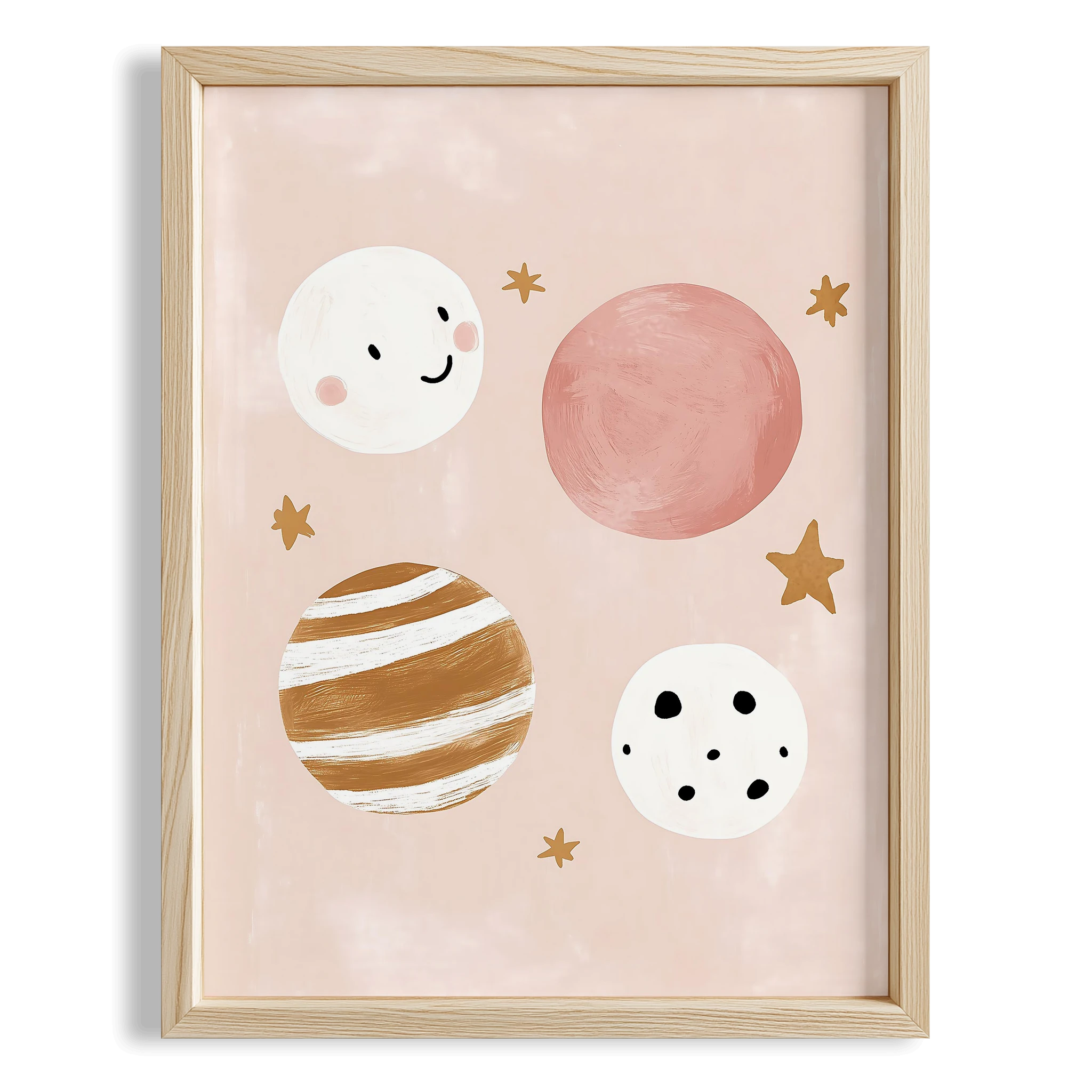 Gülen Şirin Gezegenler Uzay Temalı Kız Çocuk Odası Ahşap Tablo