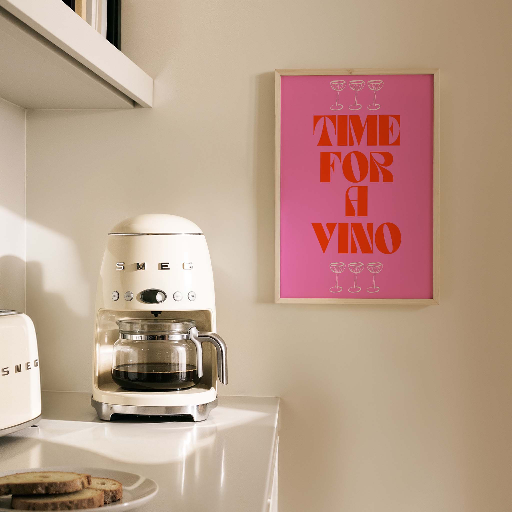 Time for Vino Şarap Zamanı Tipografi Mutfak Duvar Tablosu