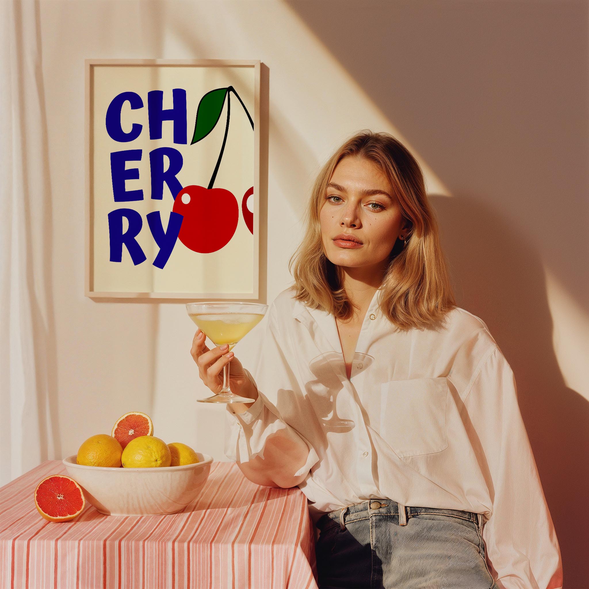 Kiraz Meyveler Tipografi Mutfak Duvar Tablosu