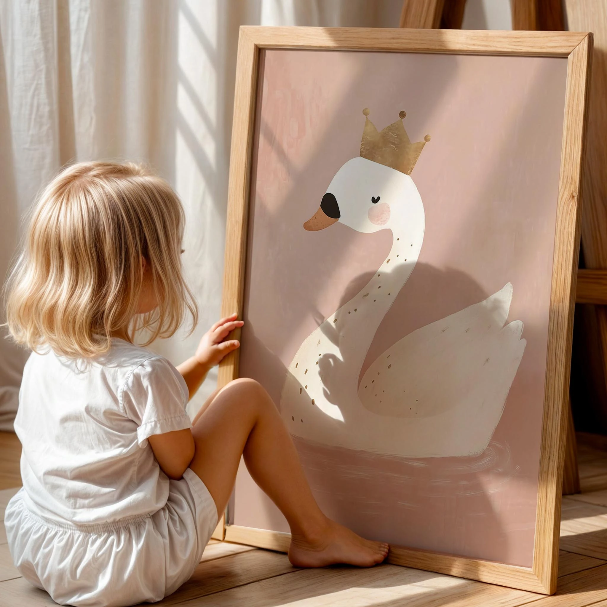 Bohem Prenses Kuğu Kız Çocuk Odası Ahşap Tablo