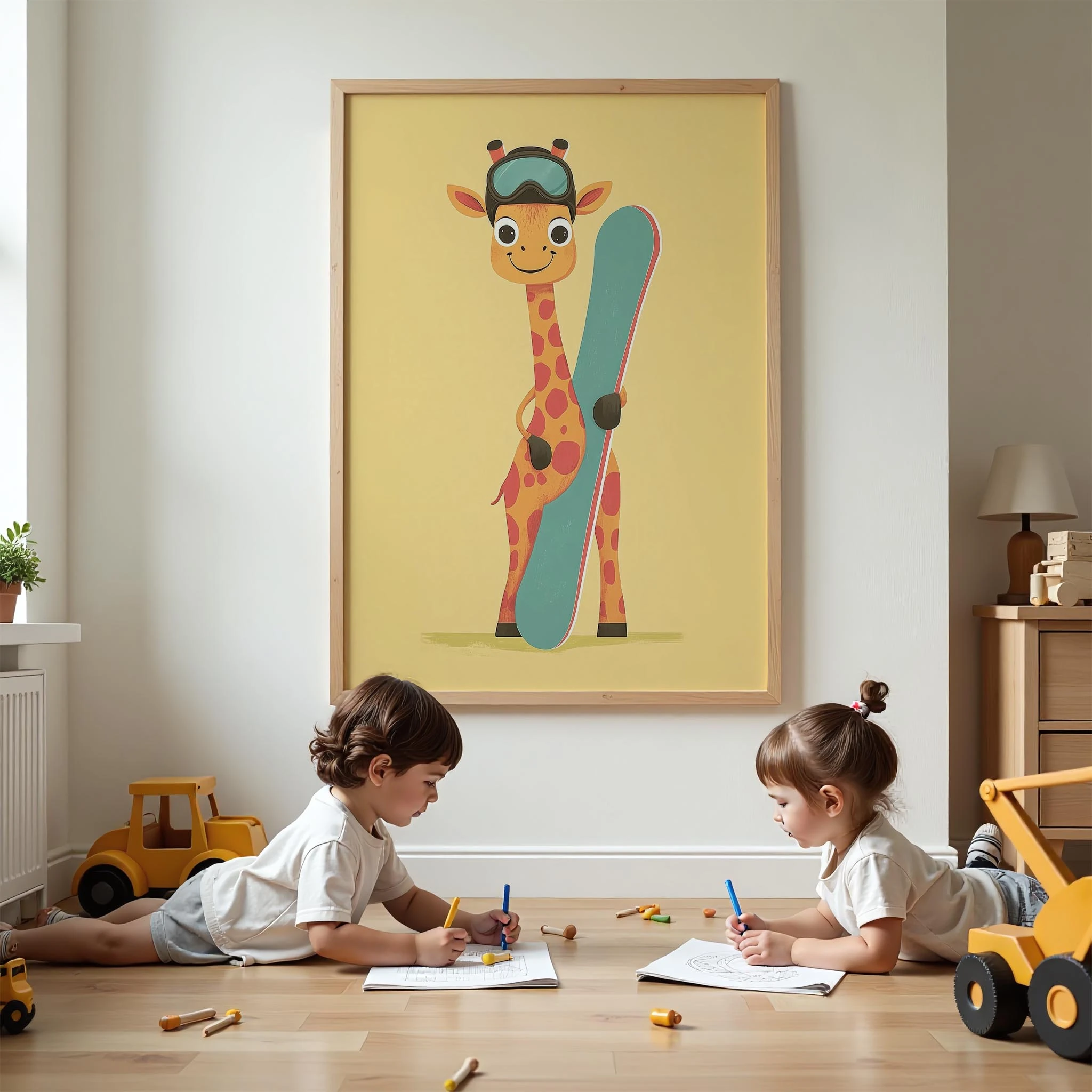 Snowboardcu Zürafa II - Sarı Fon