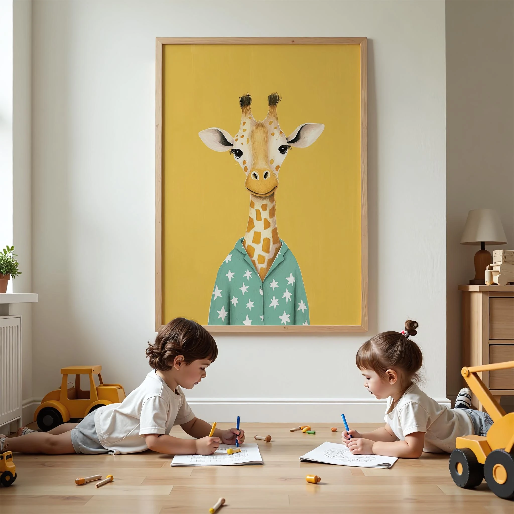 Pijamalı Uykucu Zürafa - Sarı Fon