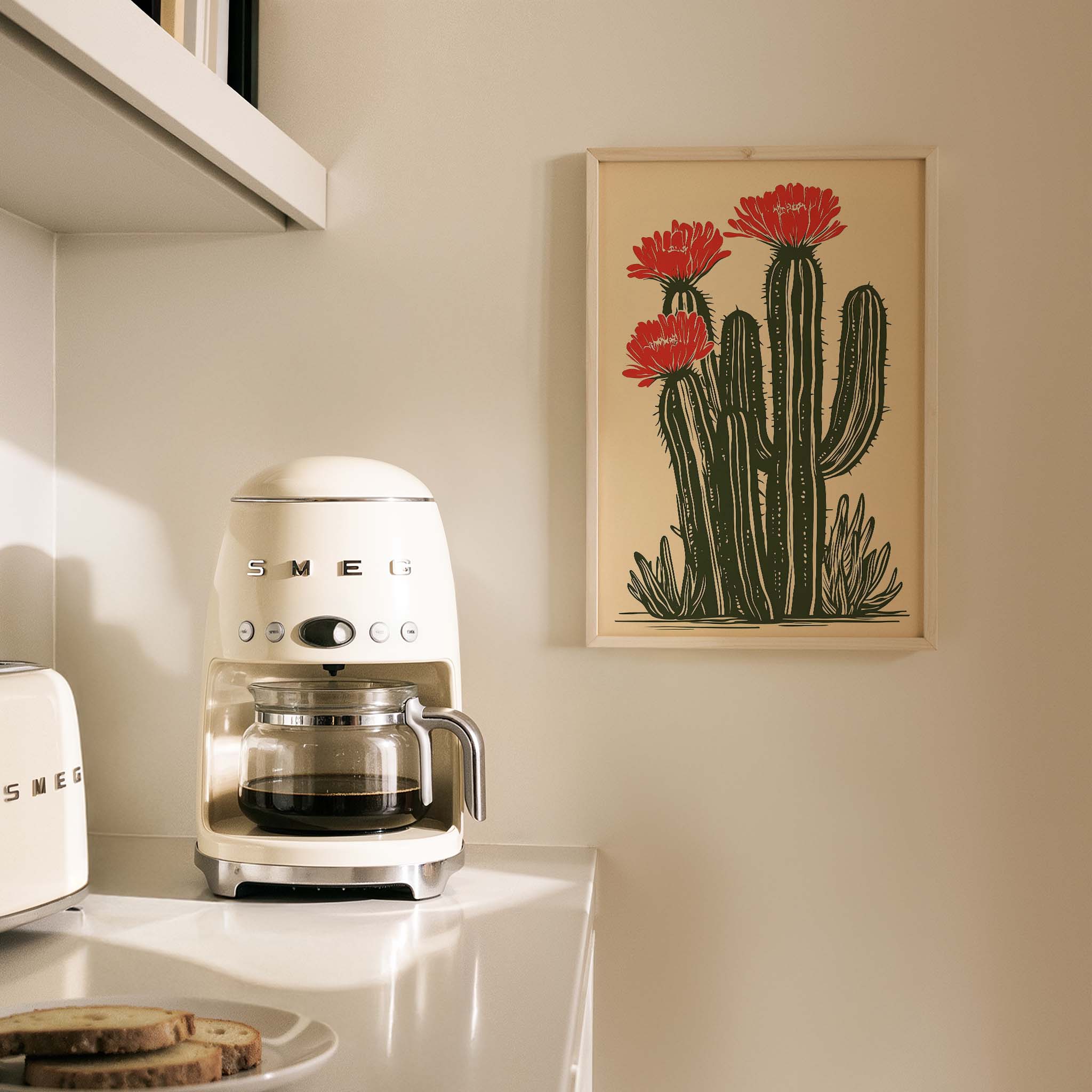 Kaktüs Çiçek Açan Modern İllüstrasyon - Duvar Tablosu