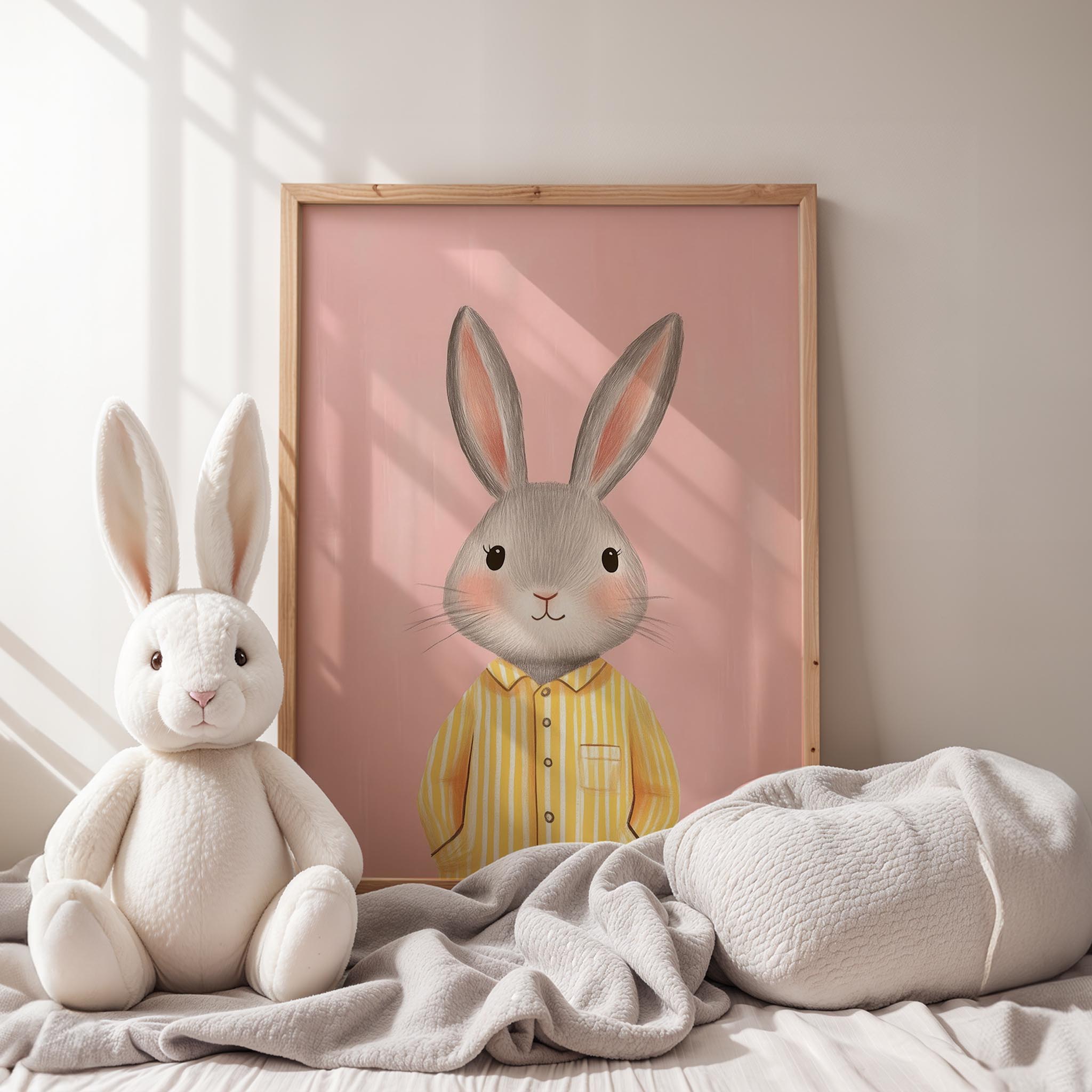 Pijamalı Uykucu Tavşan - Pembe Fon