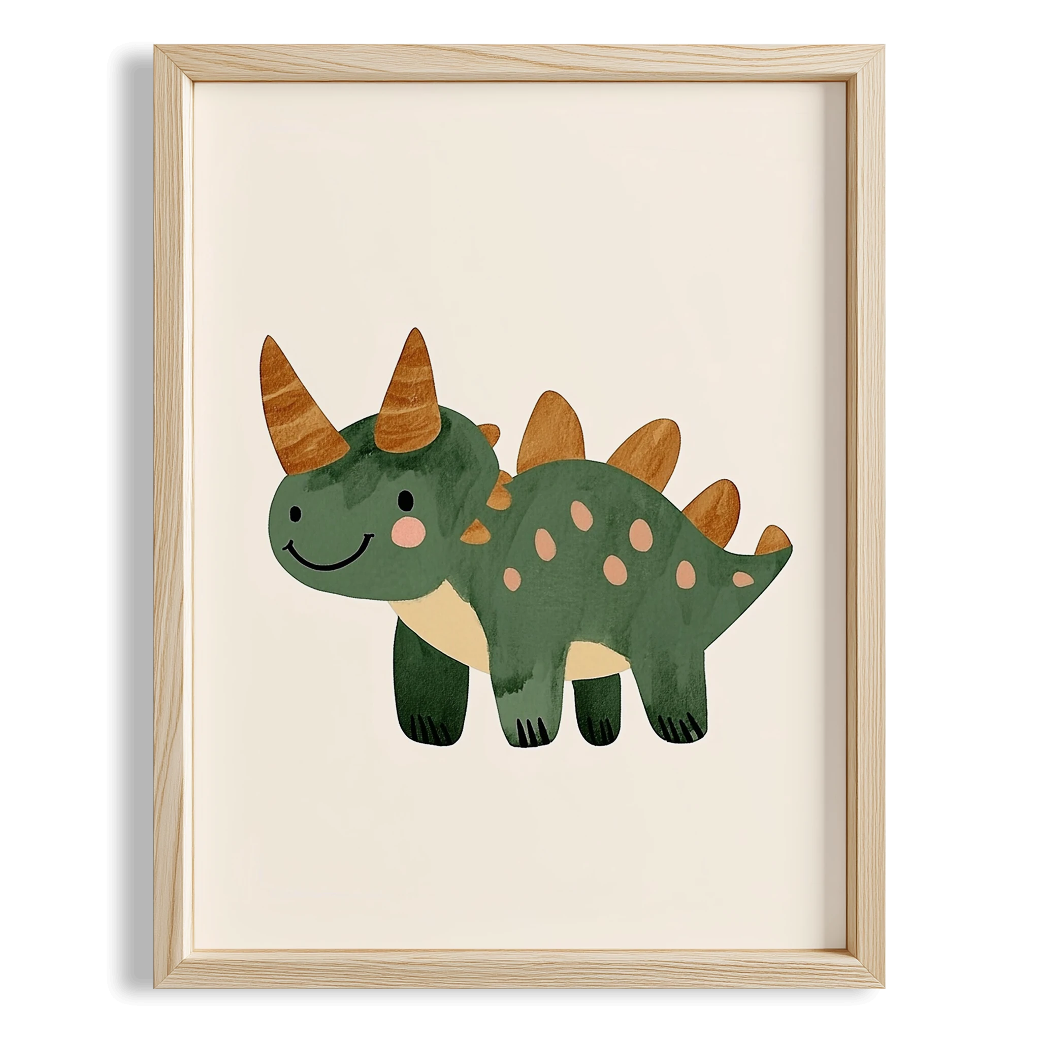 Sevimli Gülen Dinozor Temalı Minimalist Çocuk Odası Ahşap Tablo