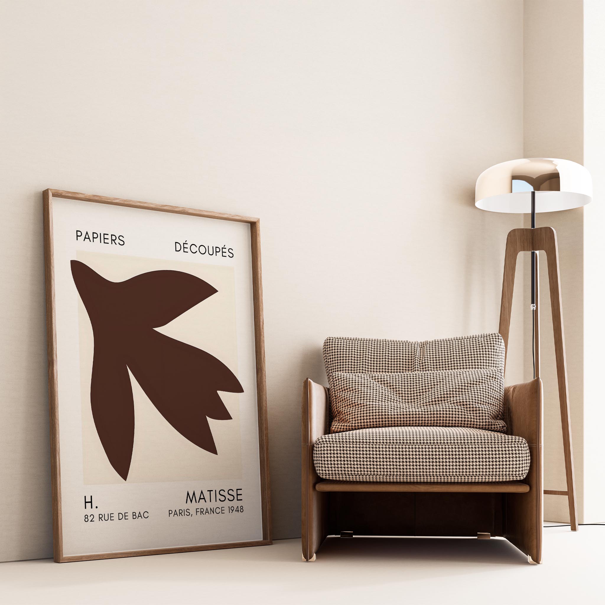 Matisse Kağıt Kesimleri Serisi Toprak Tonu Kahverengi Soyut Lale I Duvar Tablosu