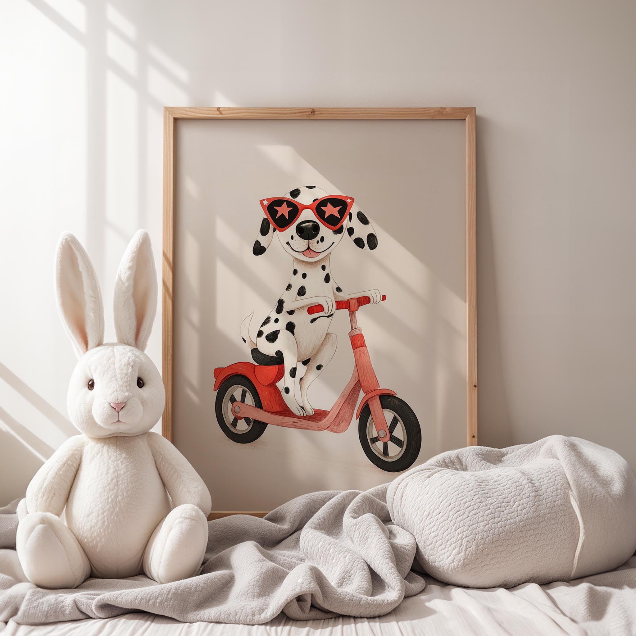 Scooter'lu Köpek - Beyaz Fon