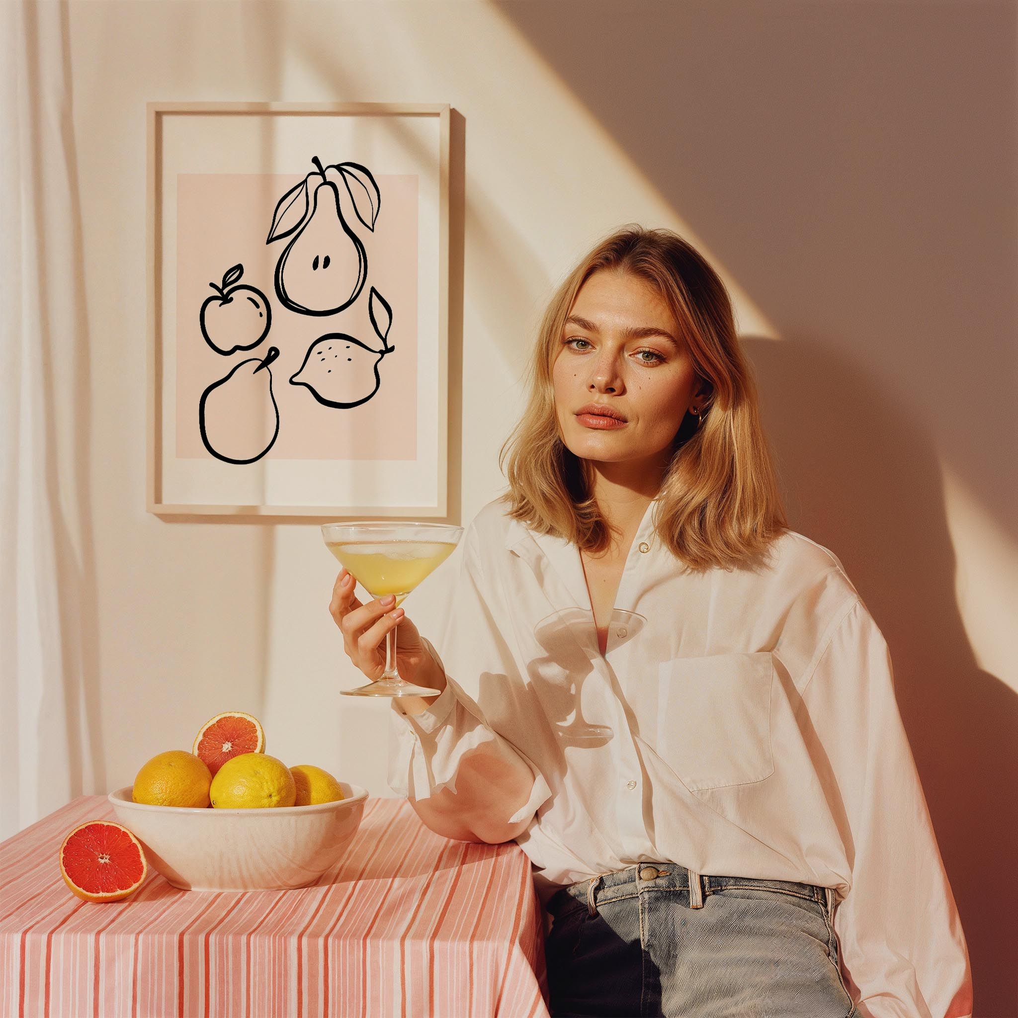 Meyve Sepeti Minimal Çizimler Mutfak Duvar Tablosu