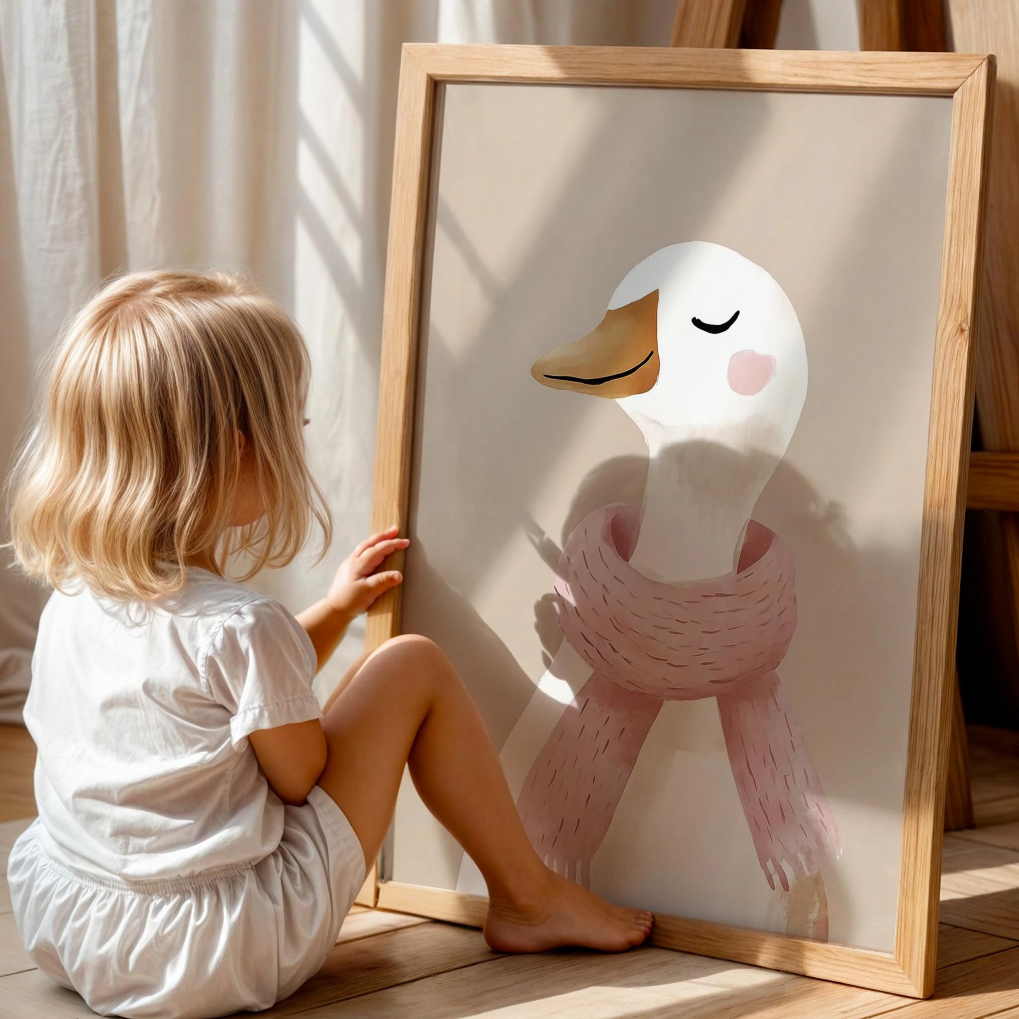 Bohem Fularlı Kaz Kız Çocuk Odası Ahşap Tablo