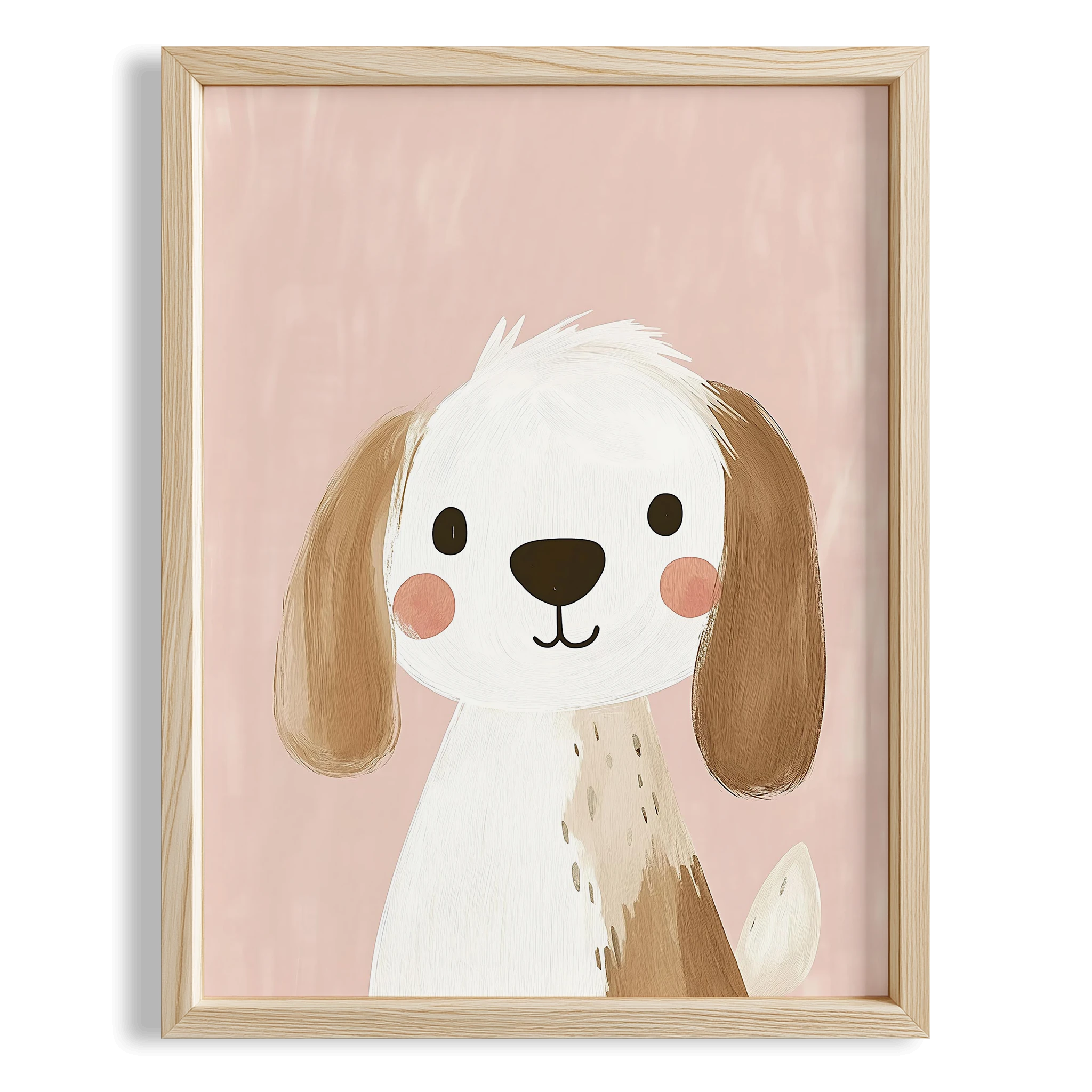 Sevimli Yavru Köpek Pembe Fonlu Kız Çocuk Odası Ahşap Tablo II