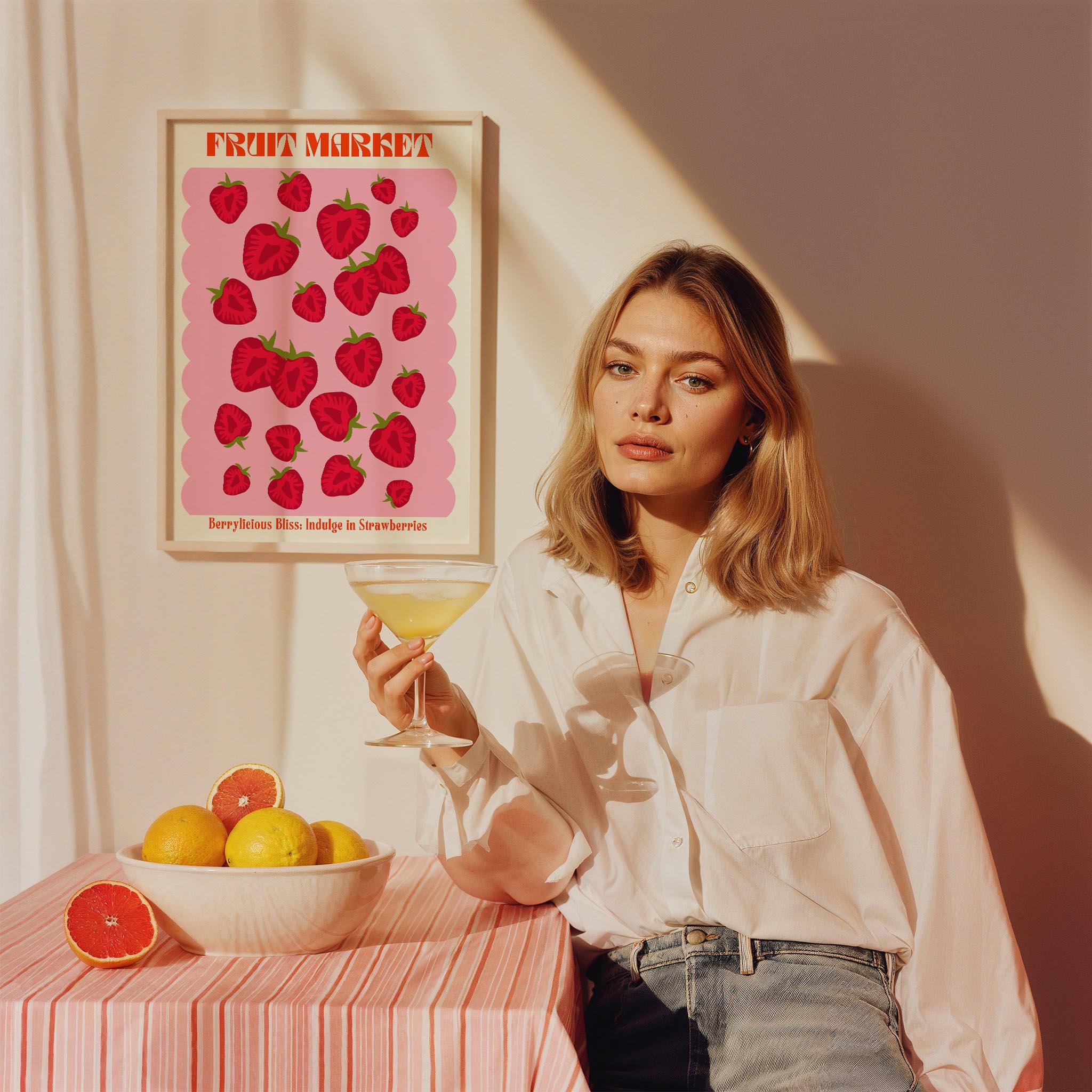 Çilekler Fruits Market I Meyveler Mutfak Duvar Tablosu