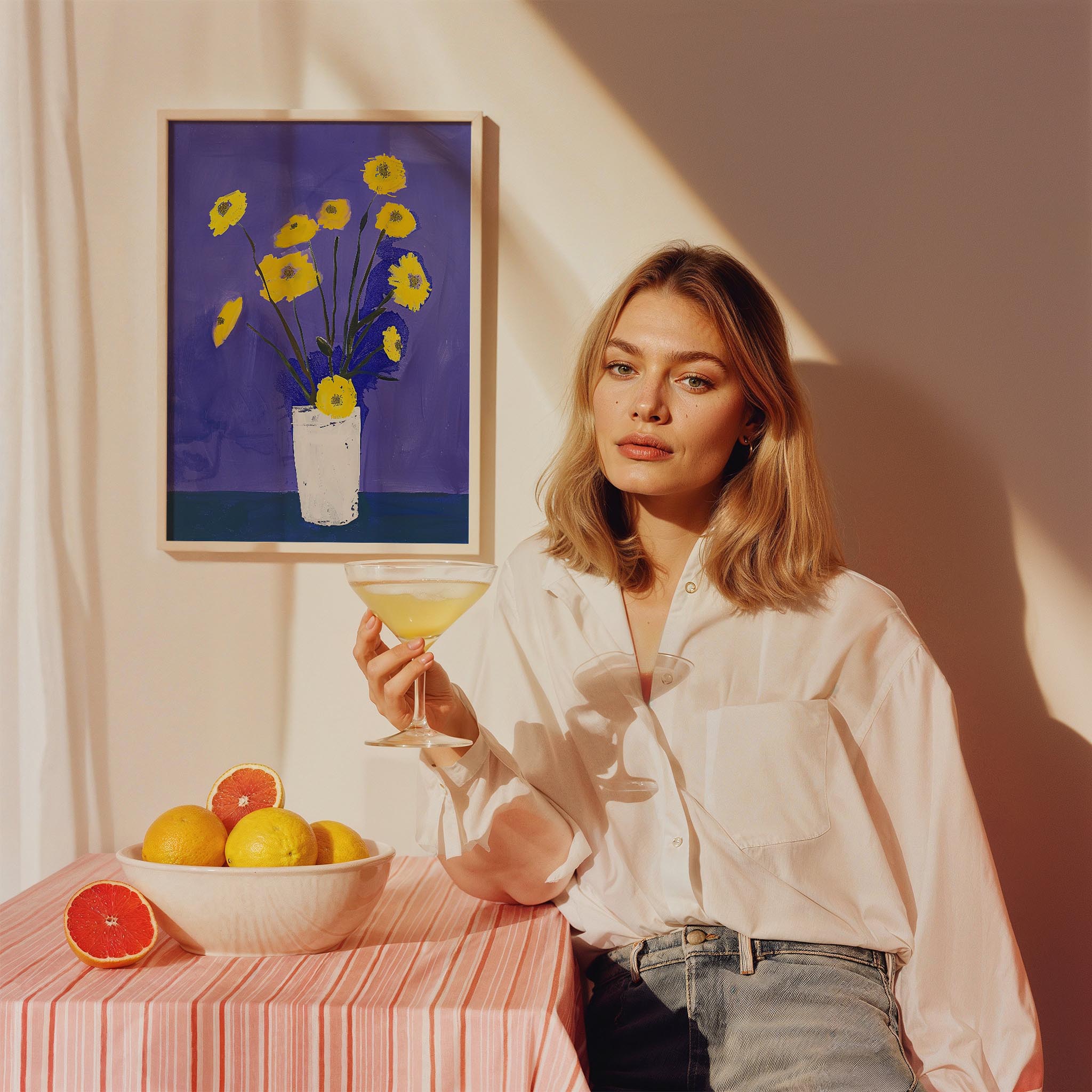 Vazoda Sarı Çiçekler Minimal - Duvar Tablosu