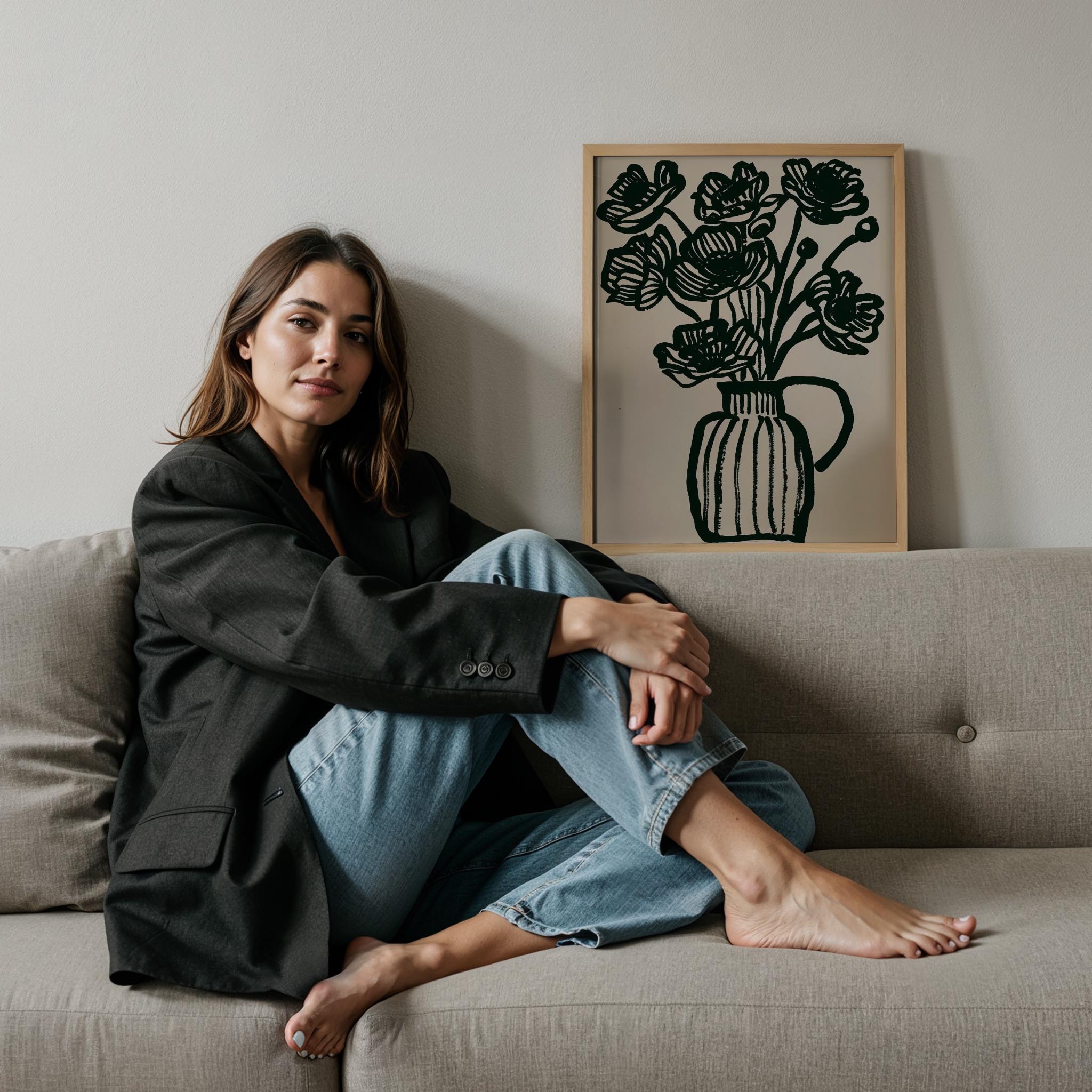 Vazo ve Çiçekler I - Siyah Bej