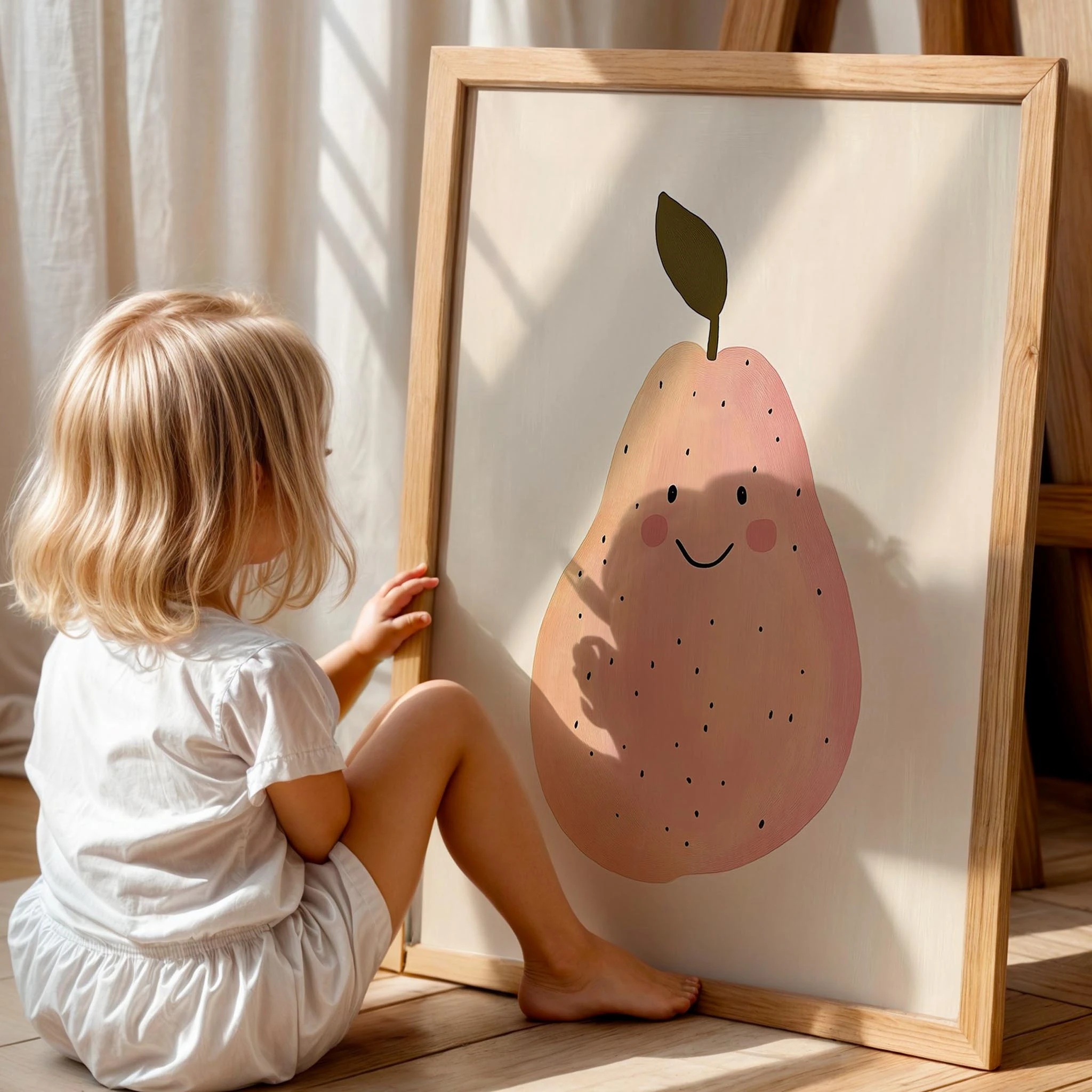 Bohem Pembe Armut Kız Çocuk Odası Ahşap Tablo