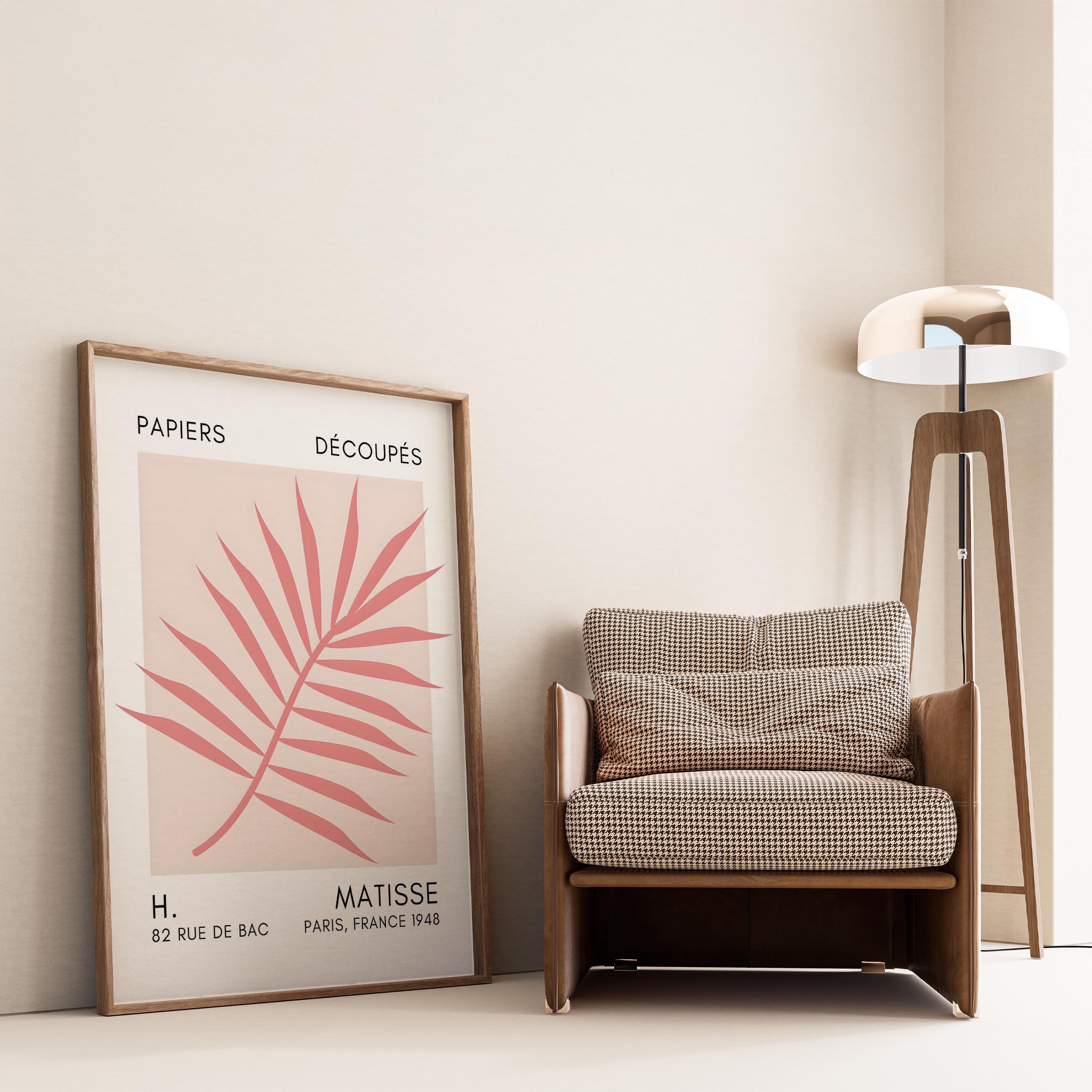 Matisse Kağıt Kesimleri Serisi Toz Pembe Palmiye Yaprağı I Duvar Tablosu