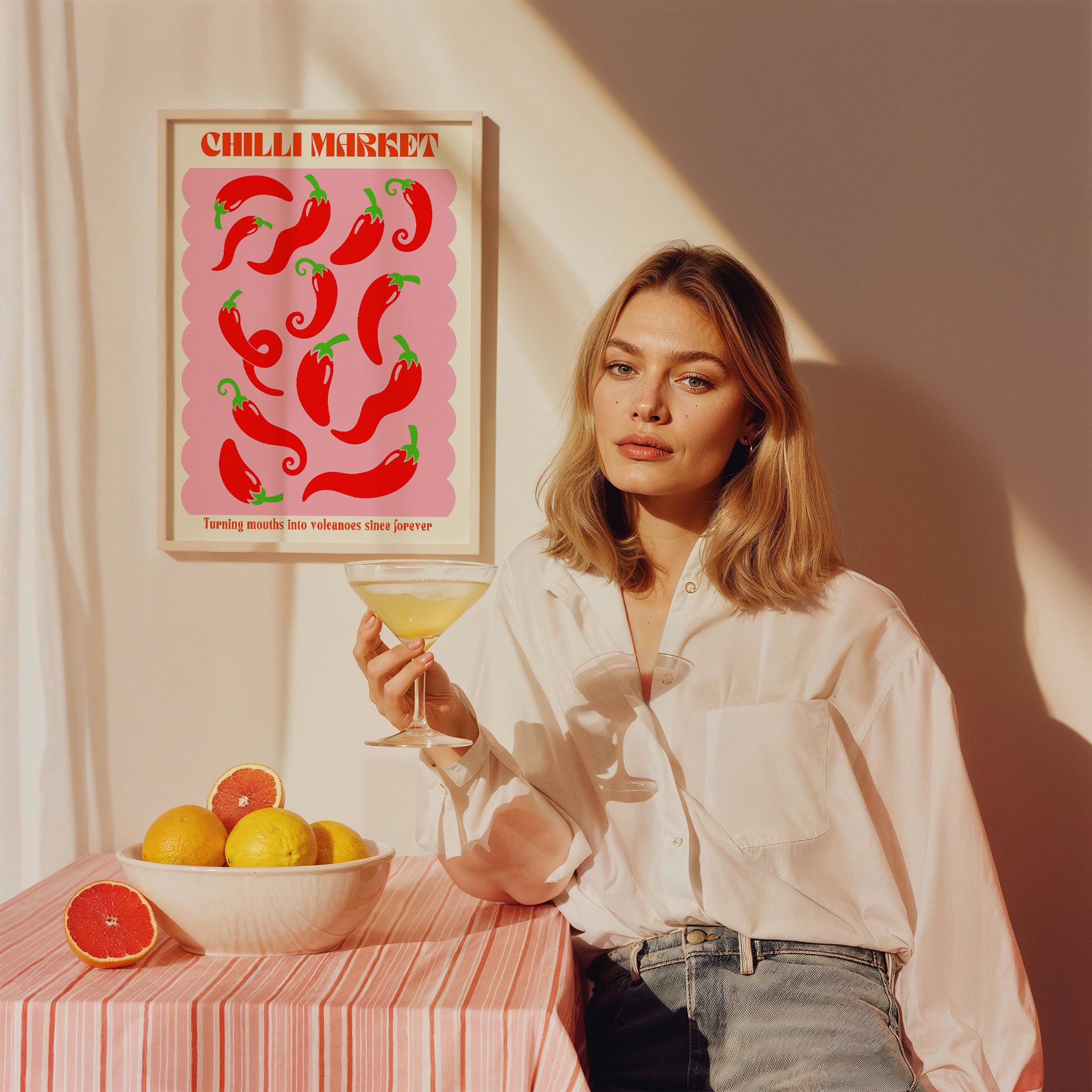 Chilli Market Acı Biber Sebzeler Mutfak Duvar Tablosu