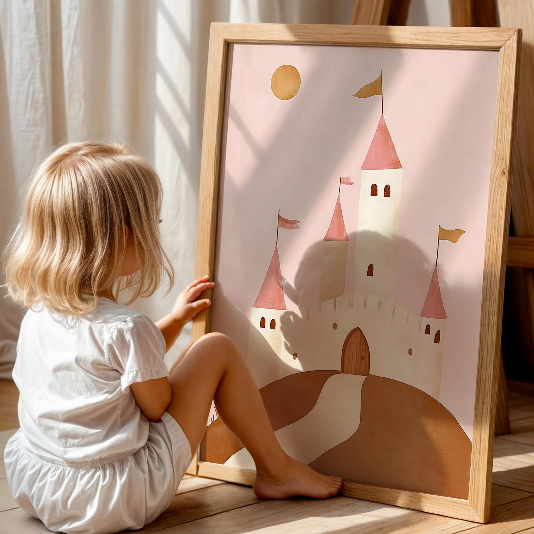 Pembe Şato - Bohem Kız Çocuk Odası Ahşap Tablo