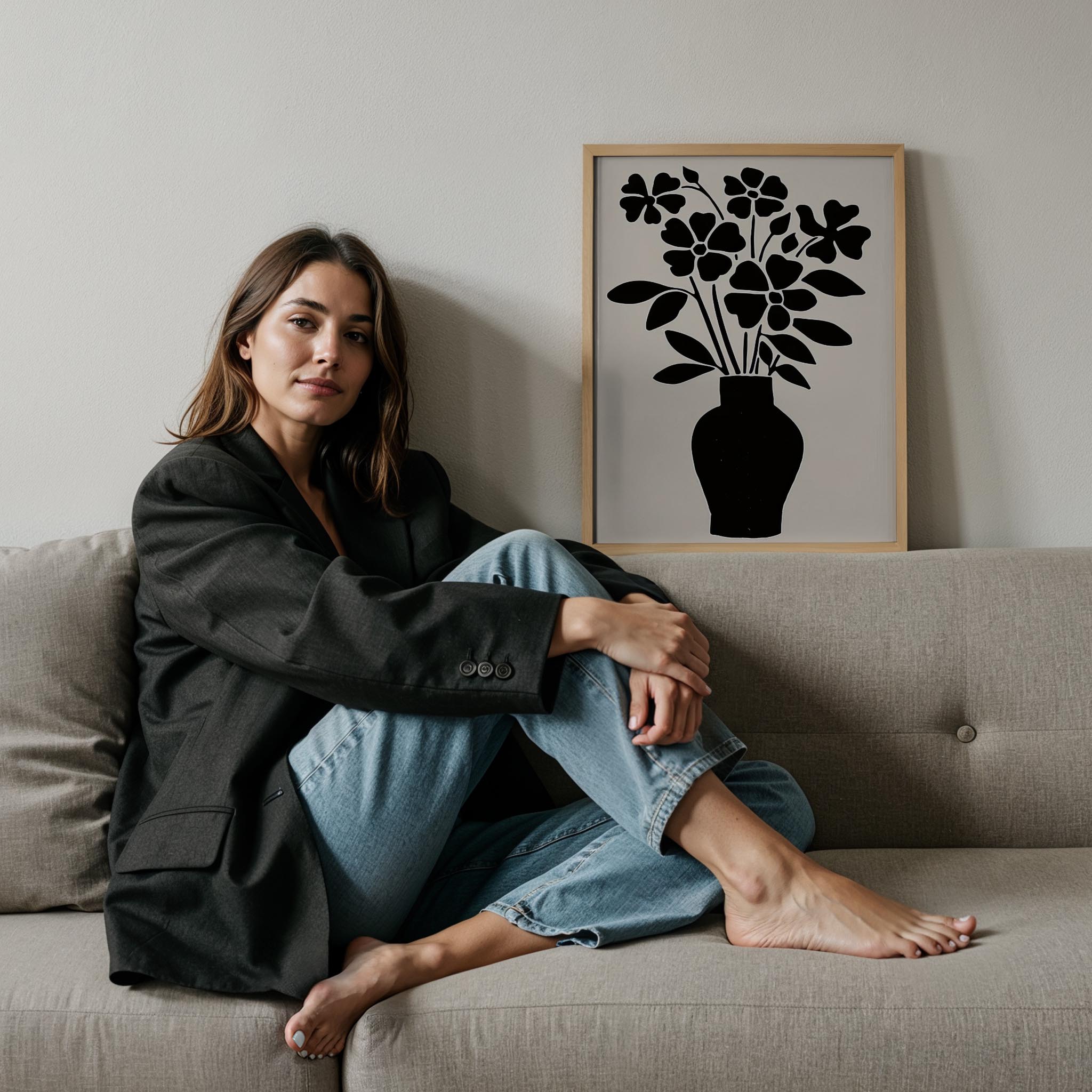 Vazo ve Çiçekler II - Siyah Bej