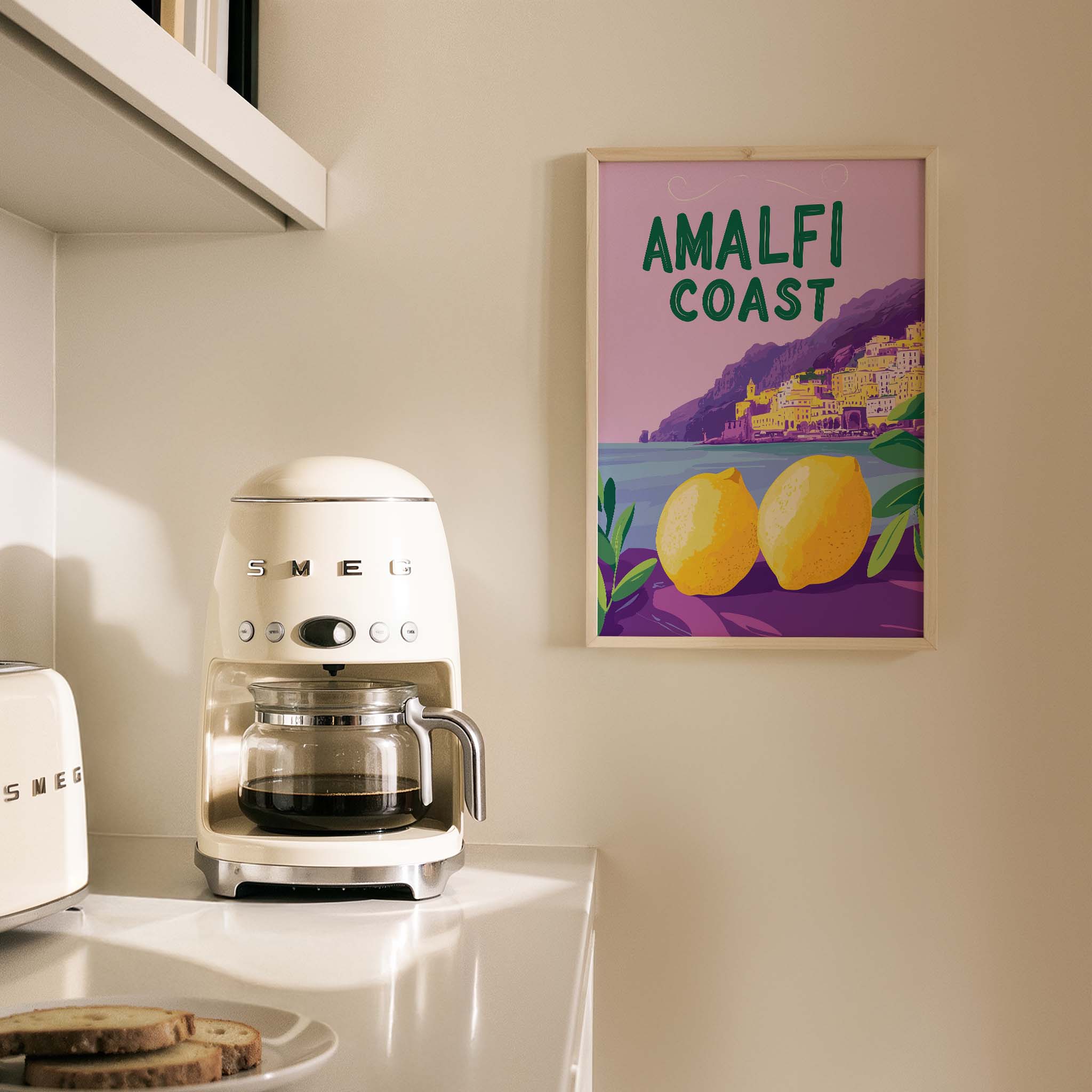 Amalfi Coast Limonlar İllüstrasyonu İtalya Koleksiyonu Mutfak Duvar Tablosu