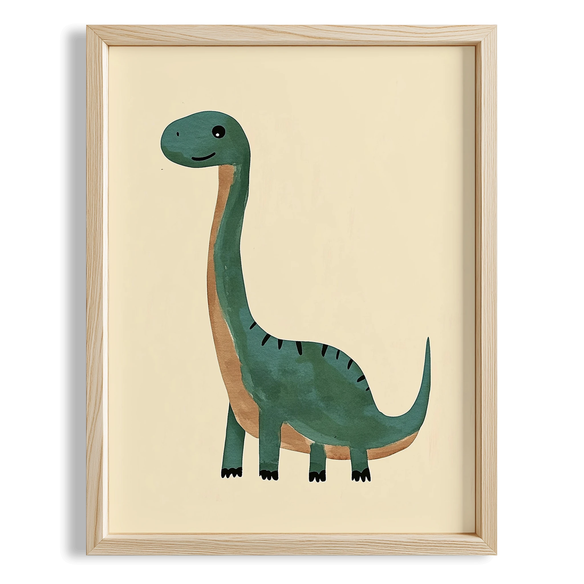 Sevimli Yeşil Dinozor Temalı Krem Fonlu Çocuk Odası Ahşap Tablo