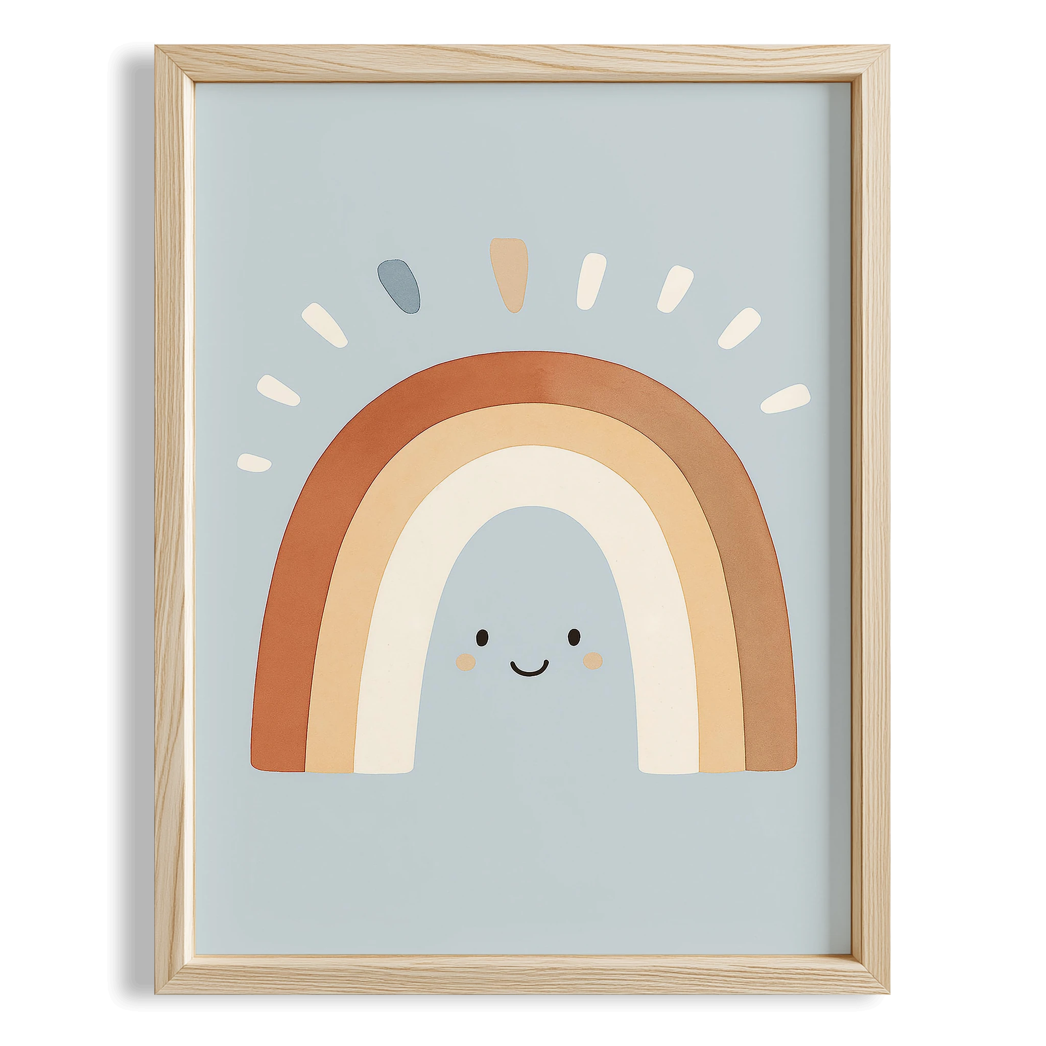 Sevimli Boho Gökkuşağı Mavi Fonlu Çocuk Odası Ahşap Tablo
