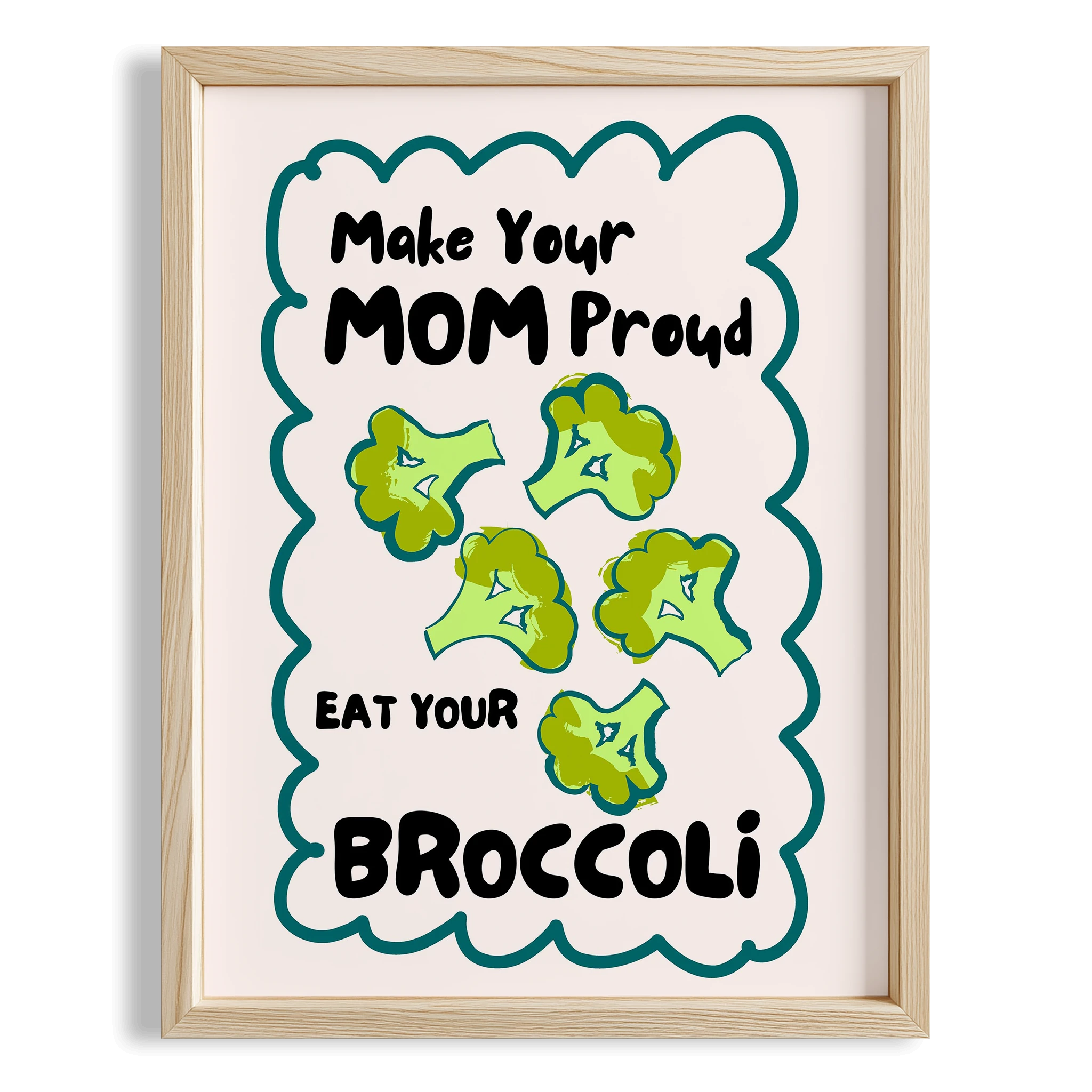 Eat Your Broccoli Sebzeler Tipografi Mutfak Duvar Tablosu