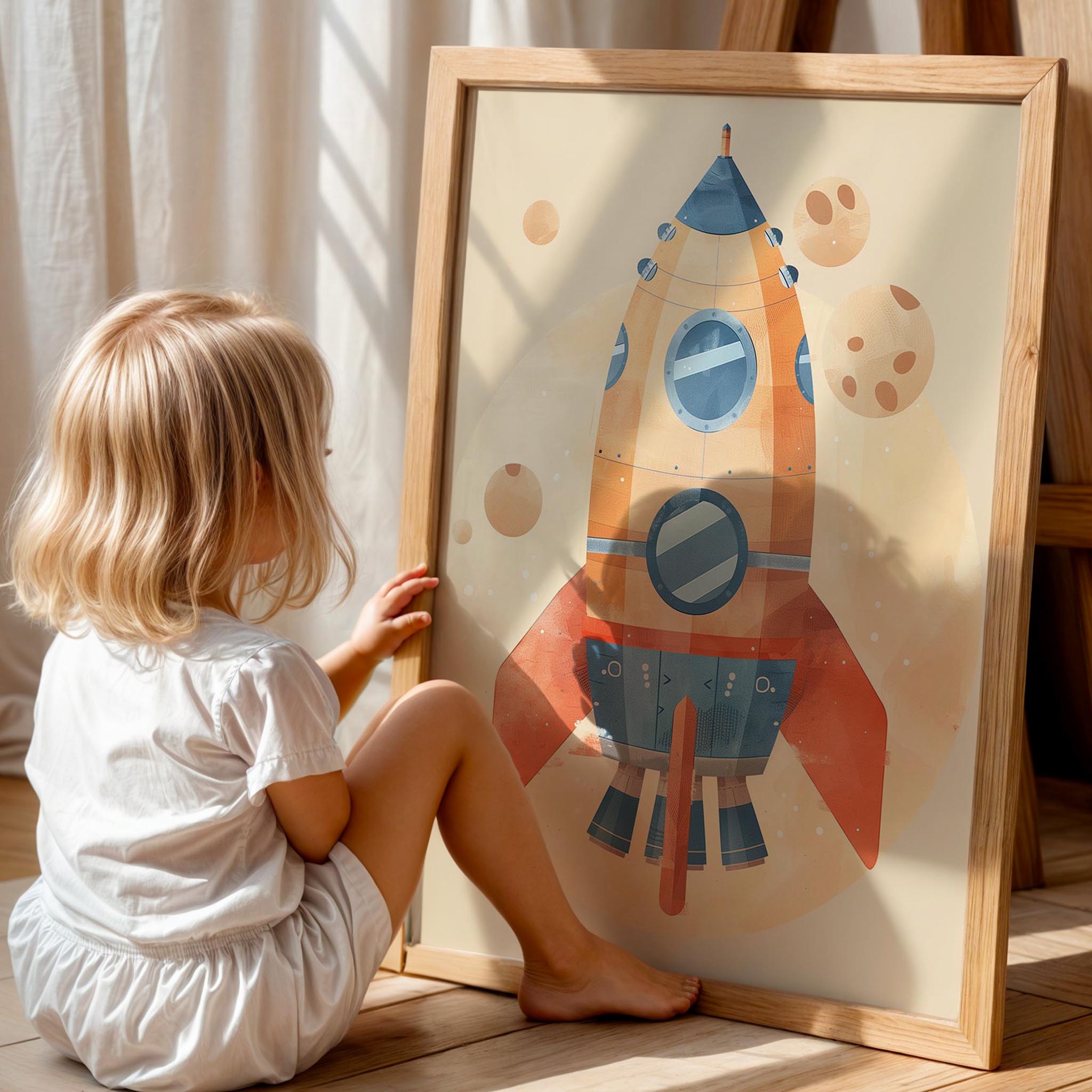 Uzay Mekiği Bohem Uzay Temalı Çocuk Odası Ahşap Tablo