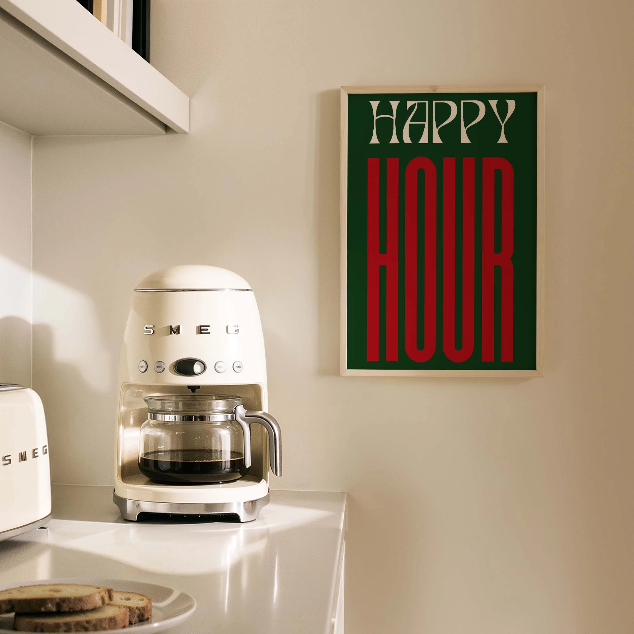 Happy Hour Yeşil Tipografi Mutfak Duvar Tablosu