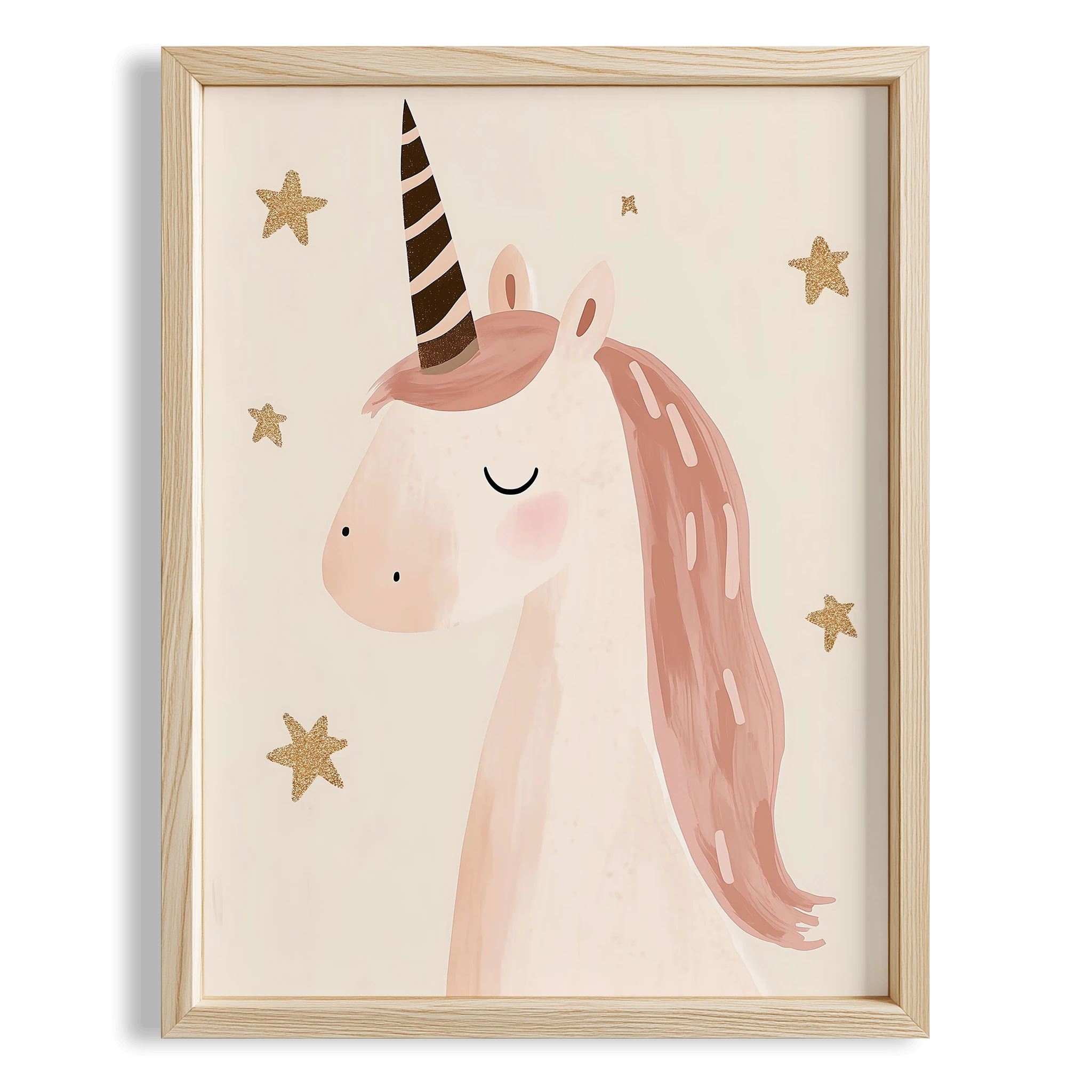 Masalsı Pembe Unicorn Bohem Kız Çocuk Odası Ahşap Tablo