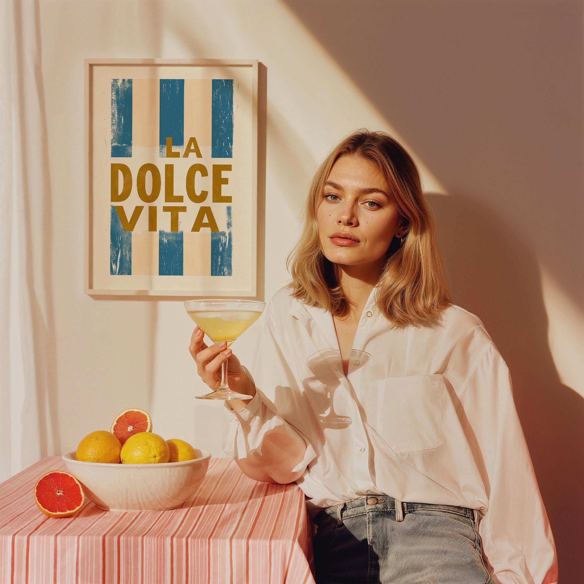 La Dolce Vita Çizgili İtalyanca Tipografi Mutfak Duvar Tablosu