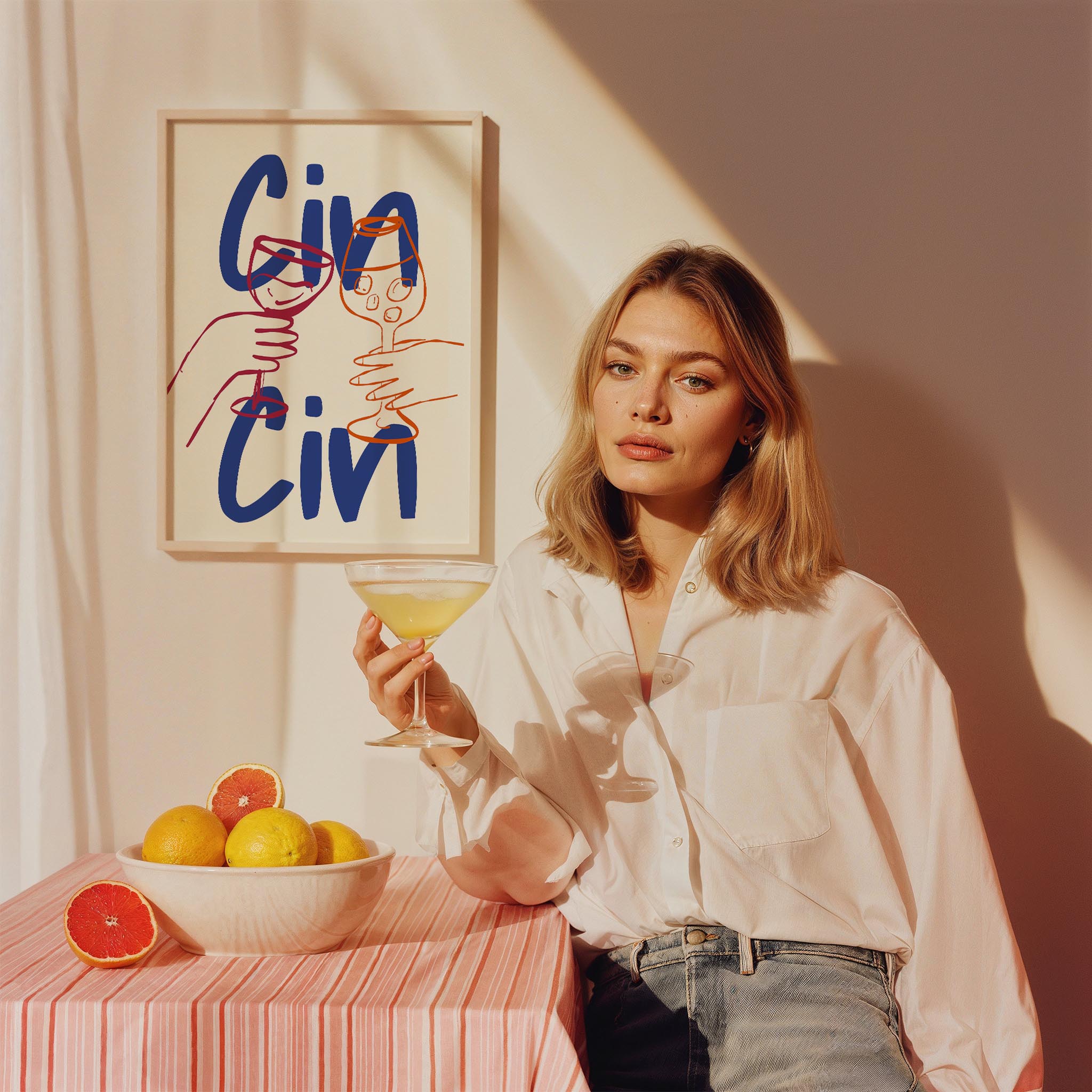 Cin Cin Şerefe Kokteyller Mavi Tipografi Mutfak Duvar Tablosu