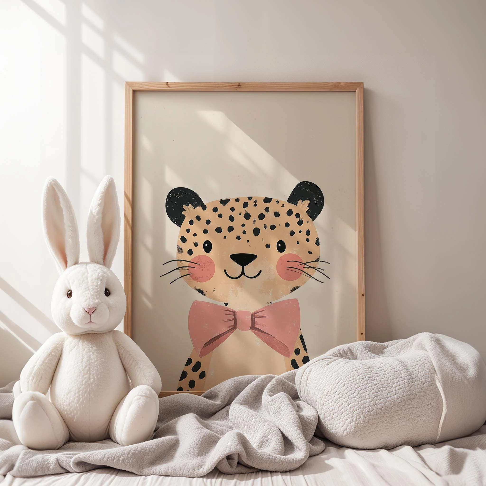 Pembe Papyonlu Kaplan - Beyaz Fon