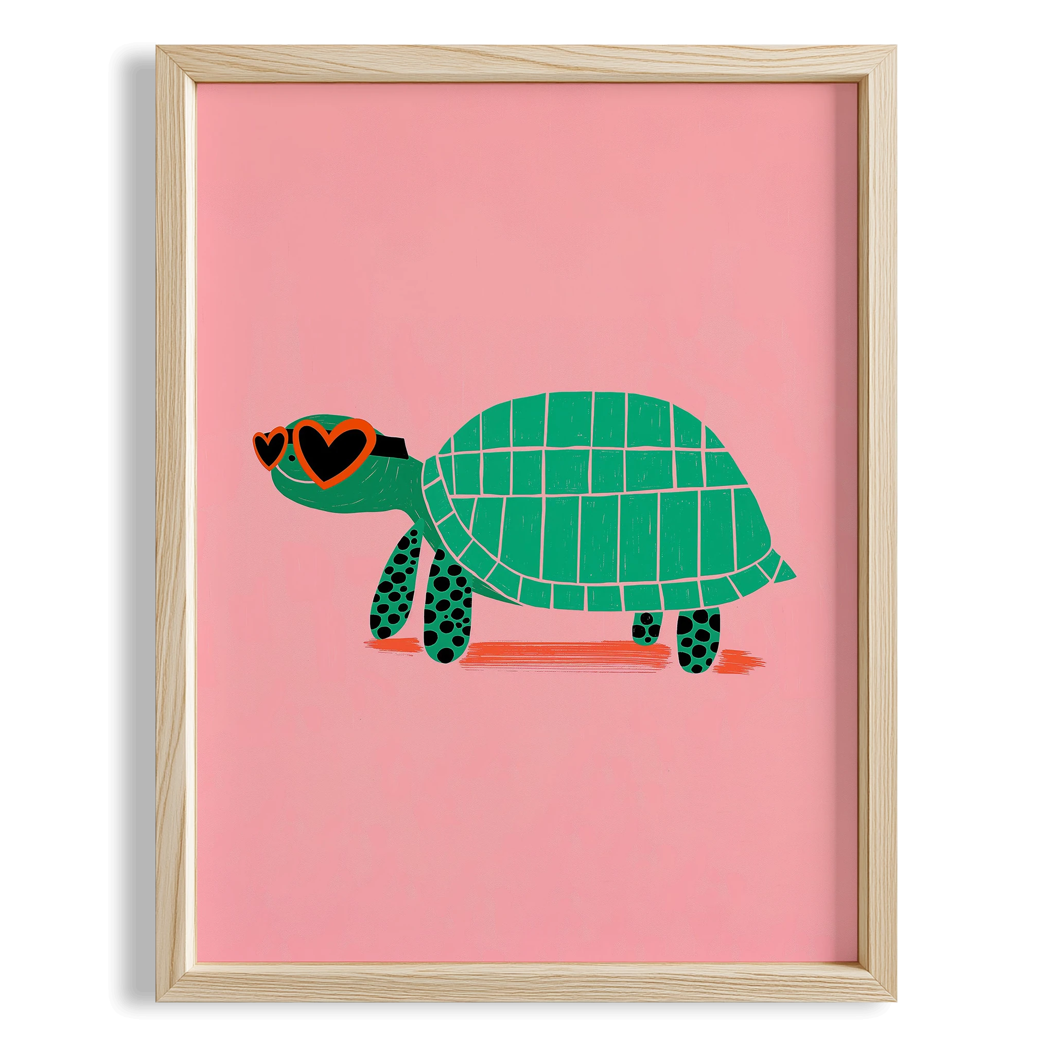 Kalp Gözlük Kaplumbağa - Eklektik Tarzda Kız Çocuk Odası Dekorasyonu Ahşap Çerçeveli Duvar Tablosu