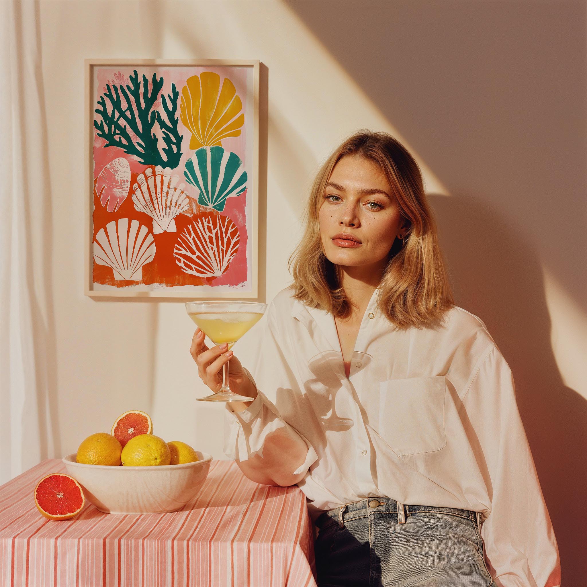 Mercan ve Deniz Kabukları Coastal Stili - Duvar Tablosu